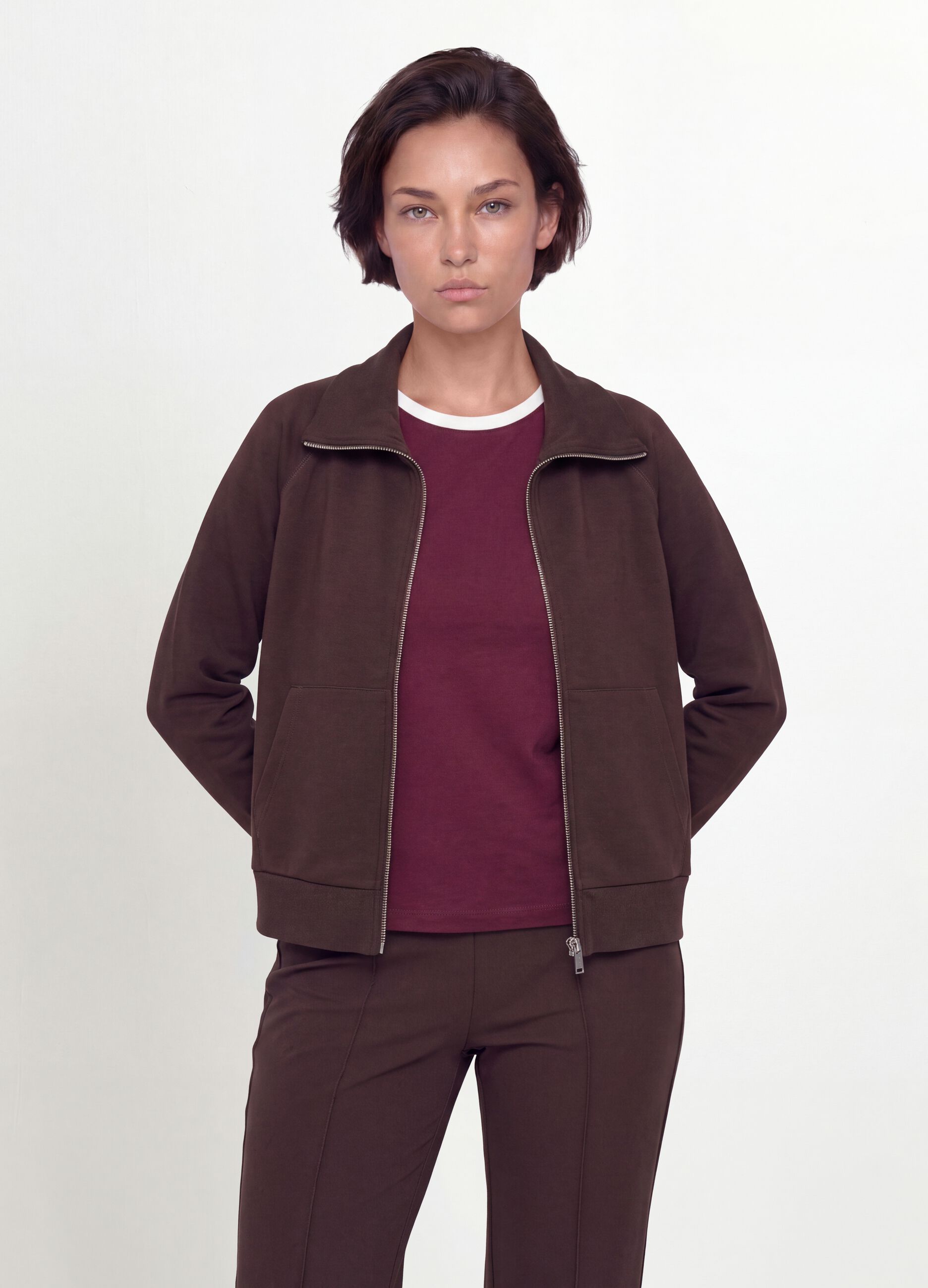 Brown stretch-viscose sweatshirt with regular-fit turtleneck