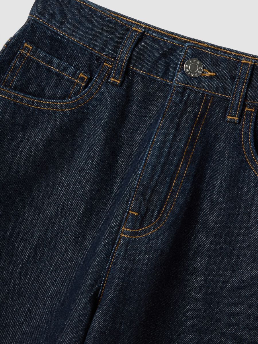 Shorts in puro cotone denim blu wide leg_5