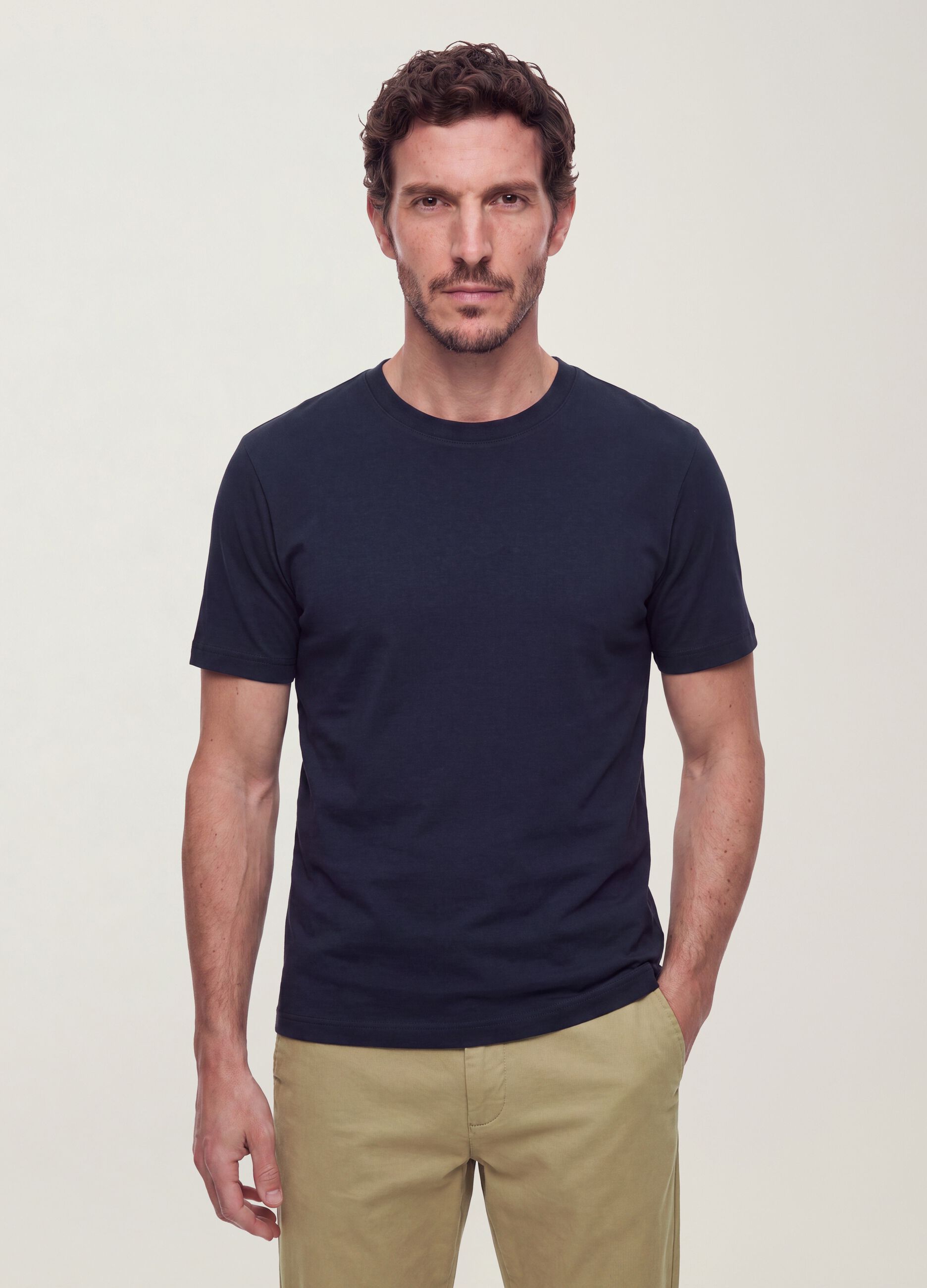 Blue pure cotton short-sleeved regular fit T-shirt