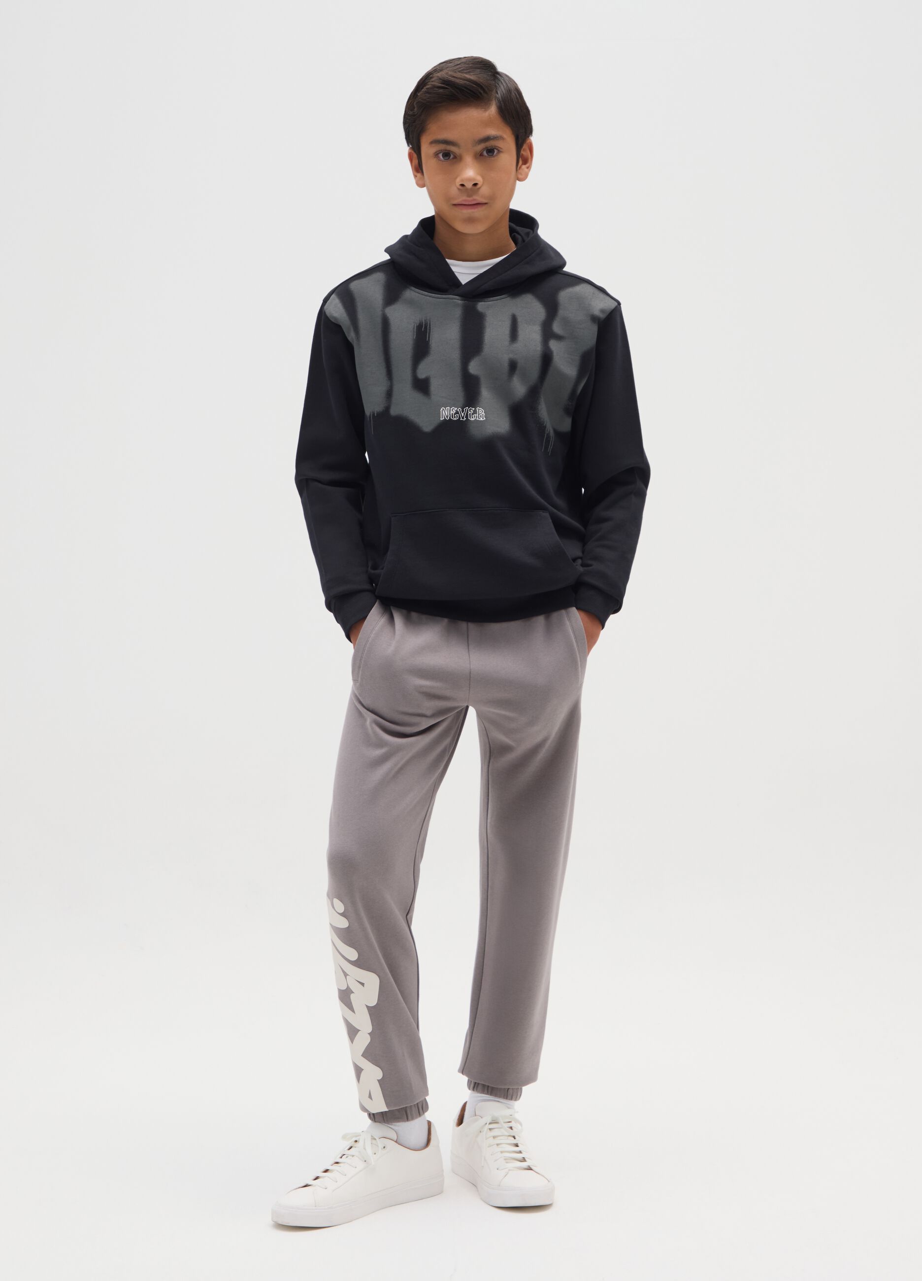 Grey jogger trousers for boys in pure cotton oversized fit