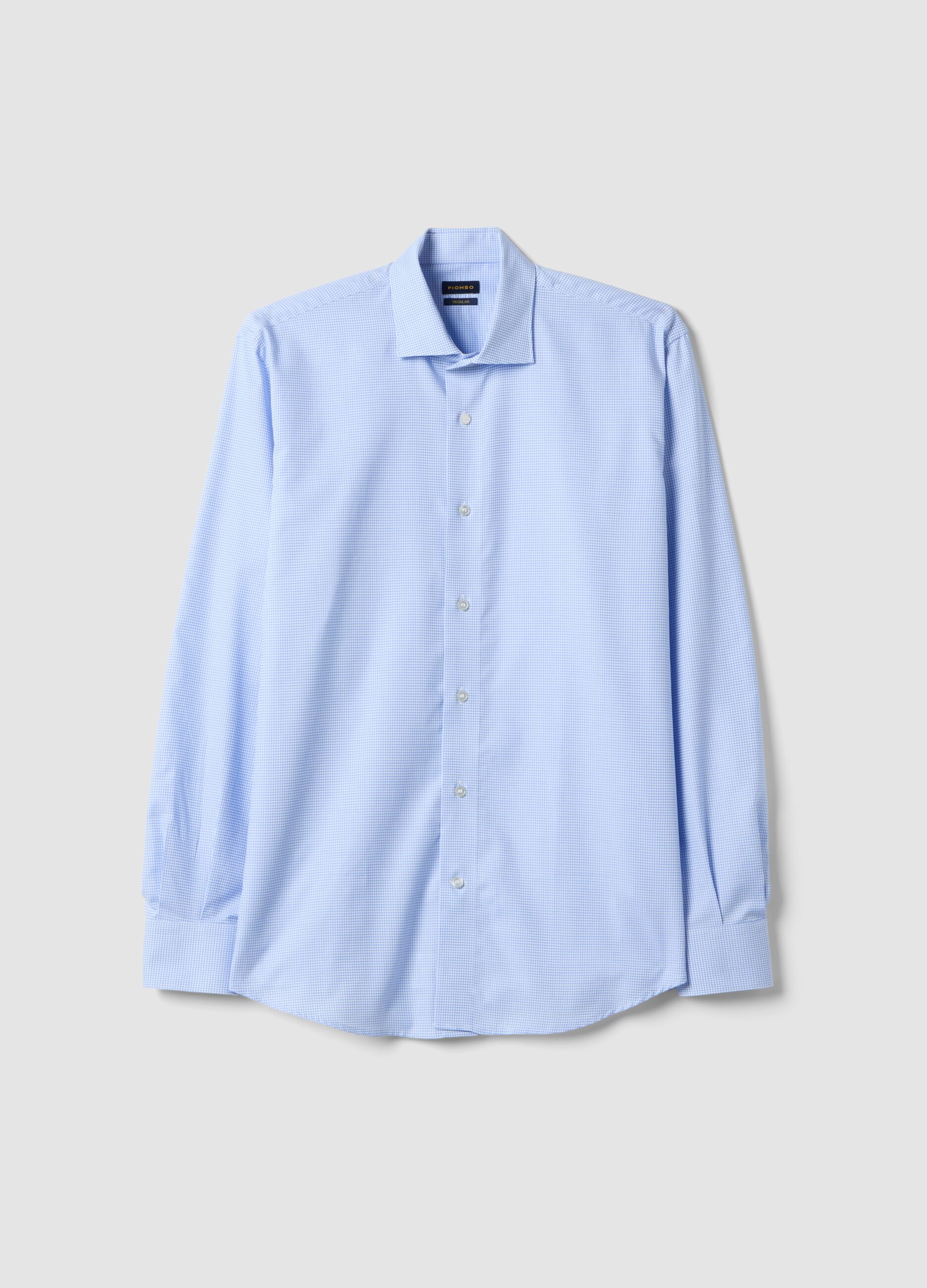 Camicia in puro cotone a quadri bianca e azzurra regular fit easy iron