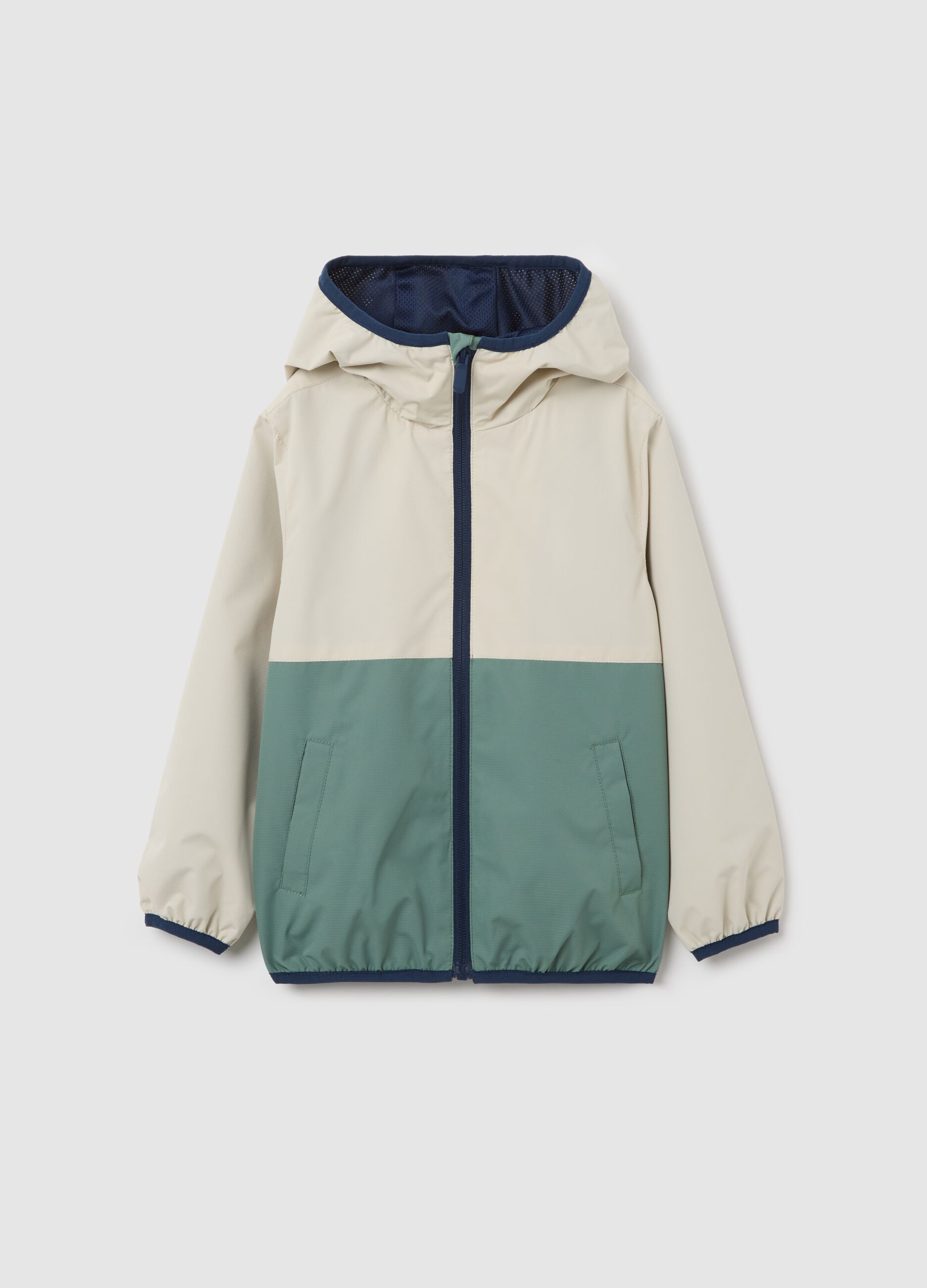 Two-tone rain jacket with hood