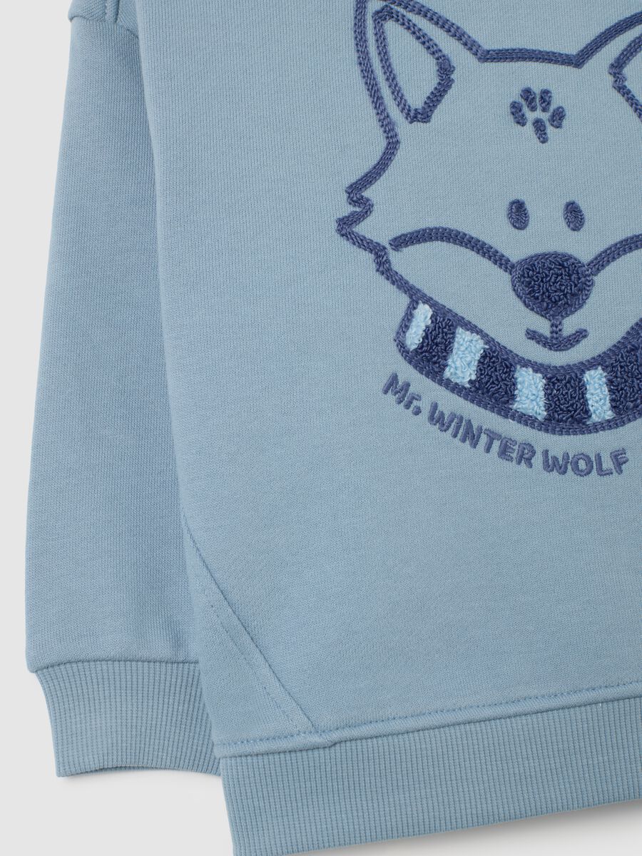 Felpa da bimbo in puro cotone azzurra vestibilità over con stampa e scollo rotondo_2