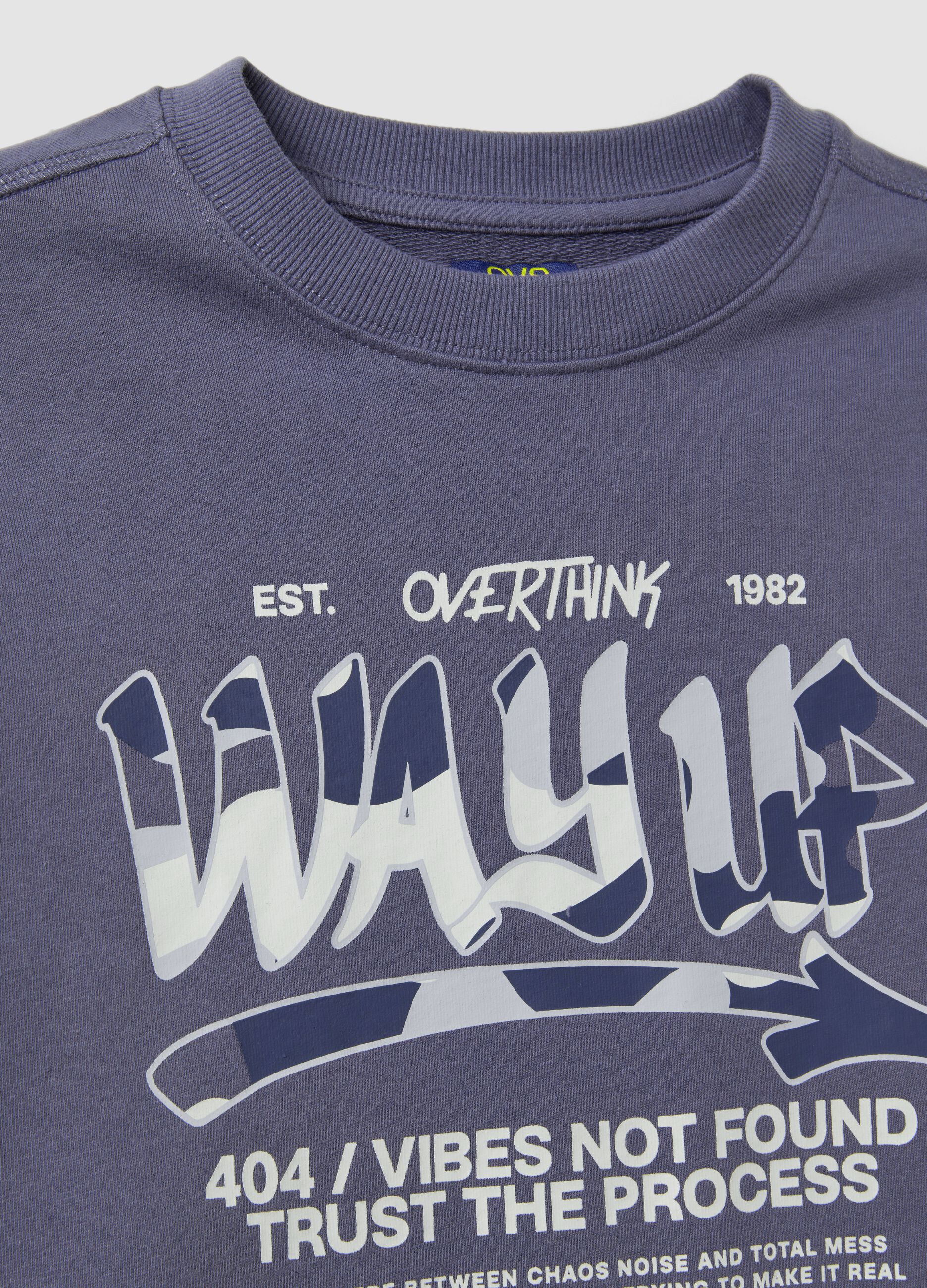 Grey pure cotton sweatshirt with front print for boys, relaxed fit