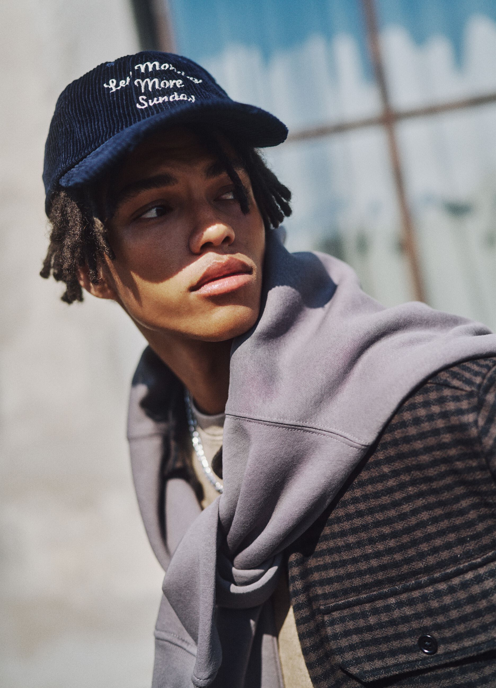 Blue Ribbed Cap in Pure Cotton