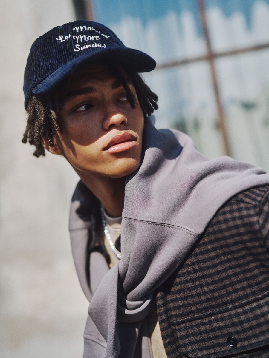 Blue Ribbed Cap in Pure Cotton_1