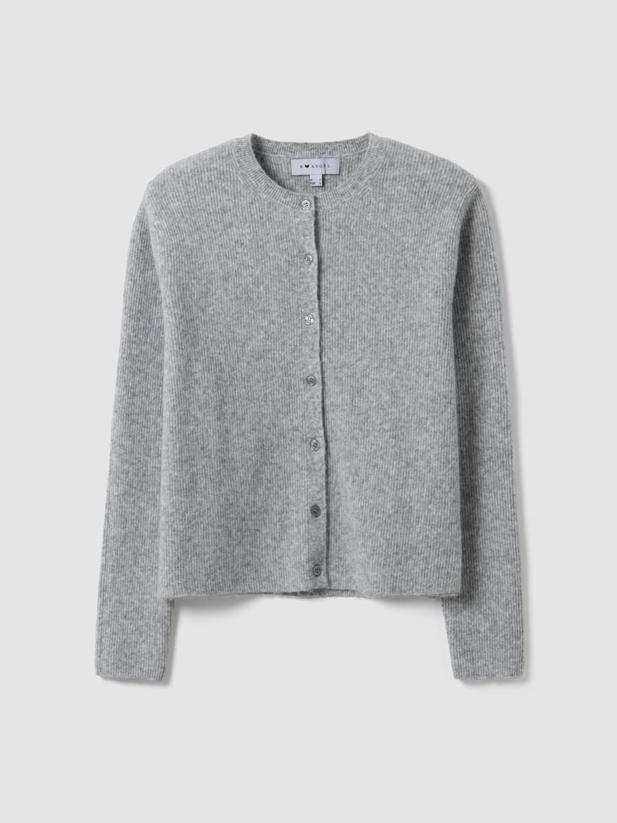 Cardigan grigio girocollo in misto lyocell e lana over fit_0