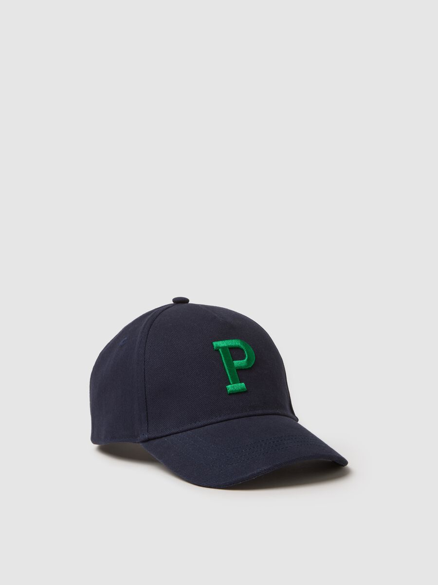 Cappello da baseball in puro cotone blu da bambino con P ricamata_0