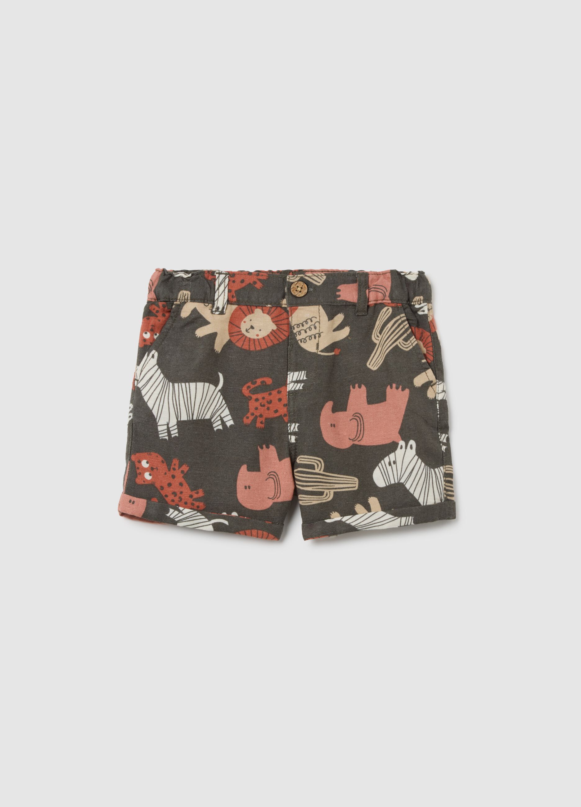 Multicoloured regular fit children's shorts in viscose and linen blend