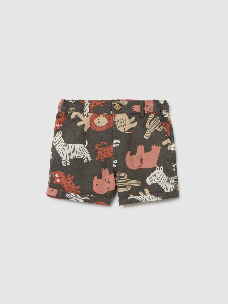 Multicoloured regular fit children's shorts in viscose and linen blend_0