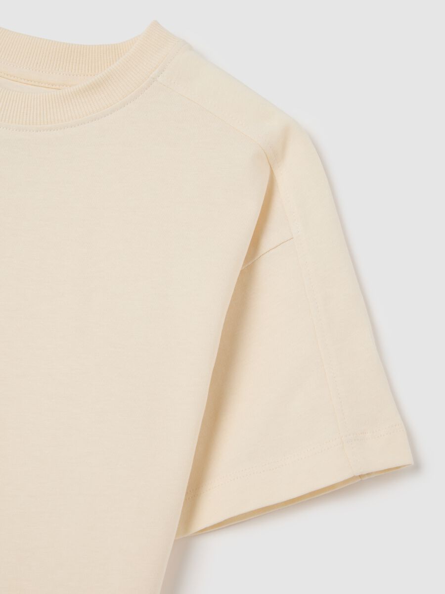 Beige crew neck pure cotton t-shirt for boys_2