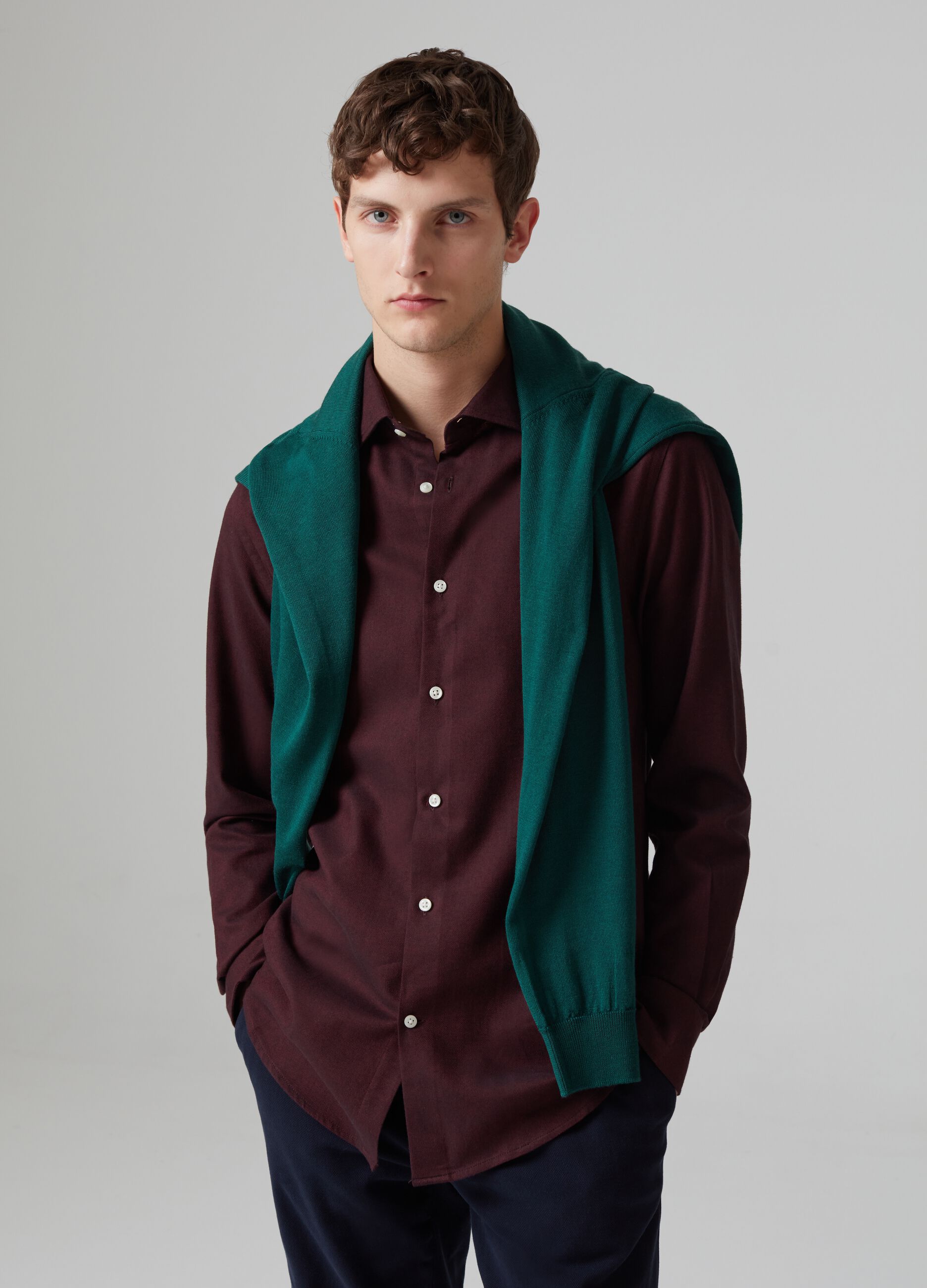 Camicia in flanella tinta unita Rosso burgundy PIOMBO da Uomo OVS