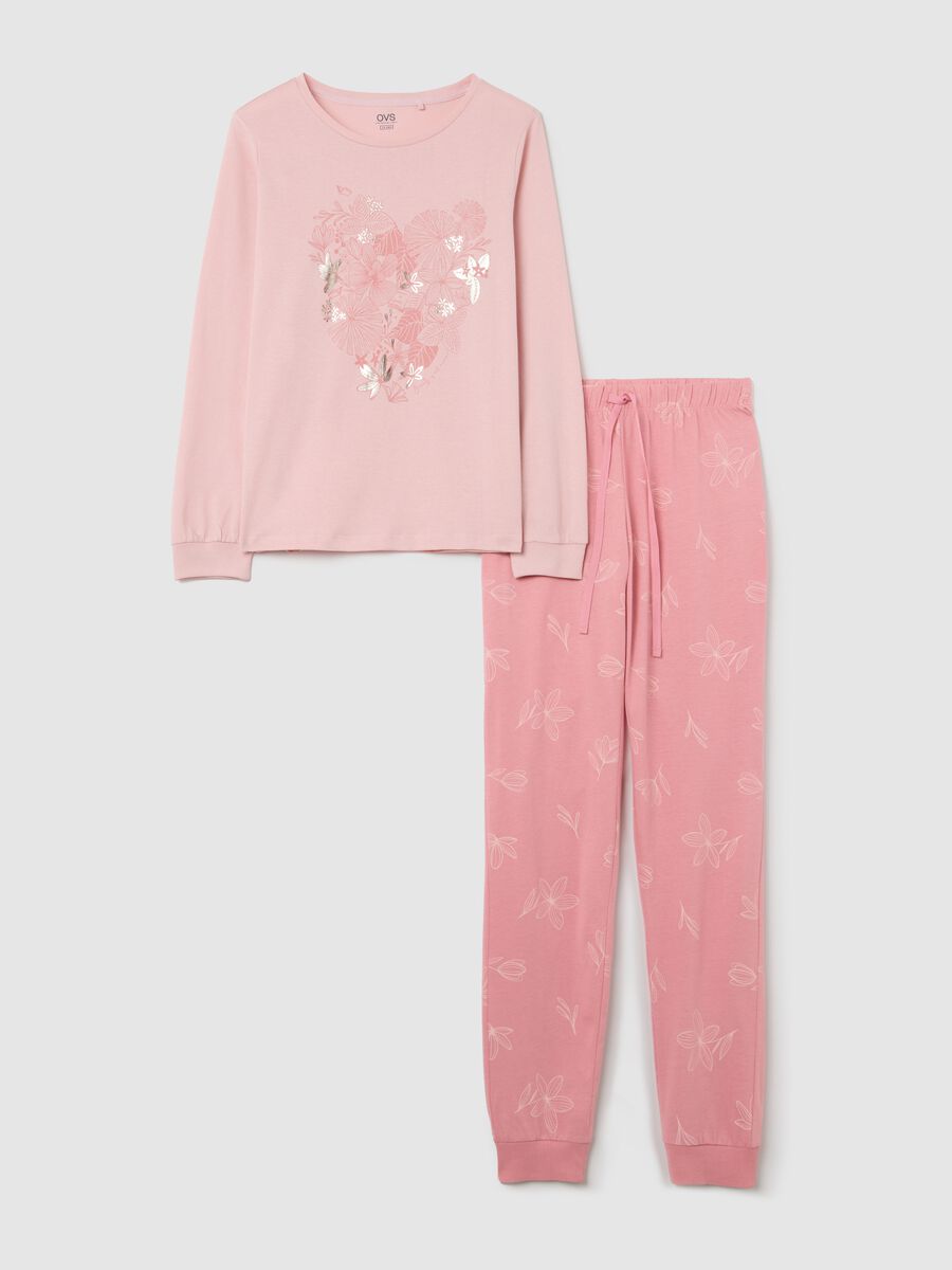 Pink cotton pyjamas with floral print_4