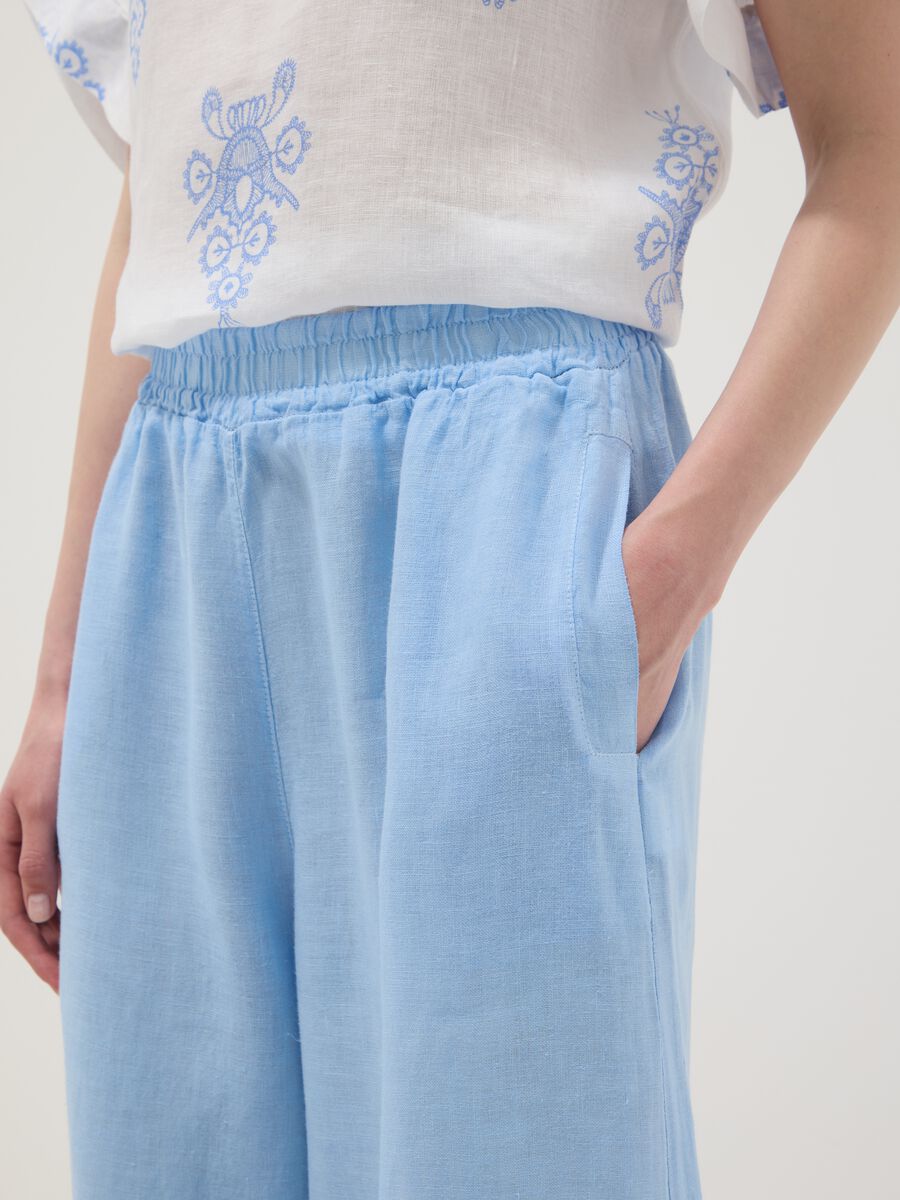 Pantaloni azzurri in puro lino a gamba ampia regular fit_3