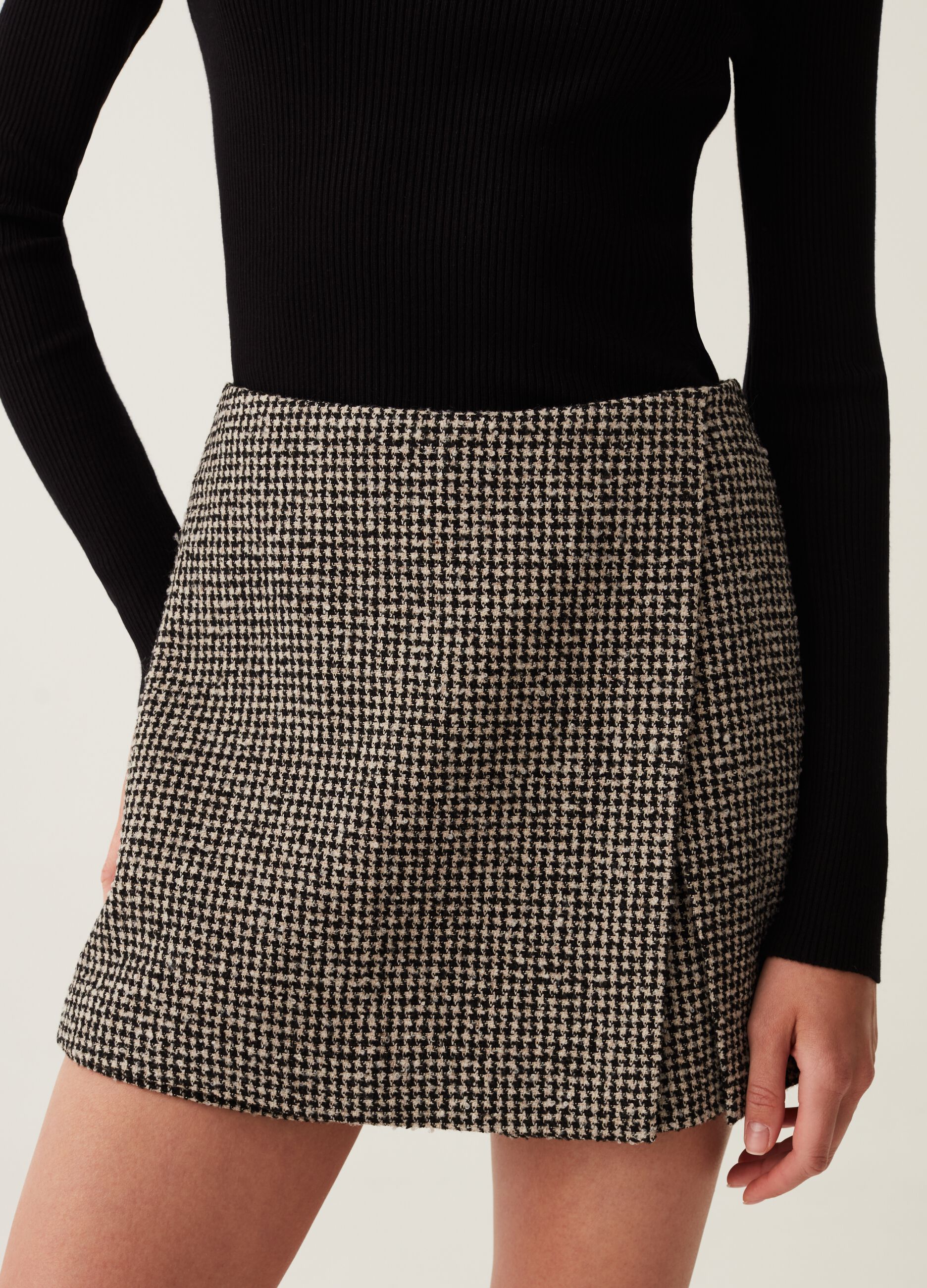 Skort in tweed fantasia pied de poule_1