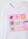 T-shirt bianca in cotone elasticizzato con girocollo e stampa per bambina_2