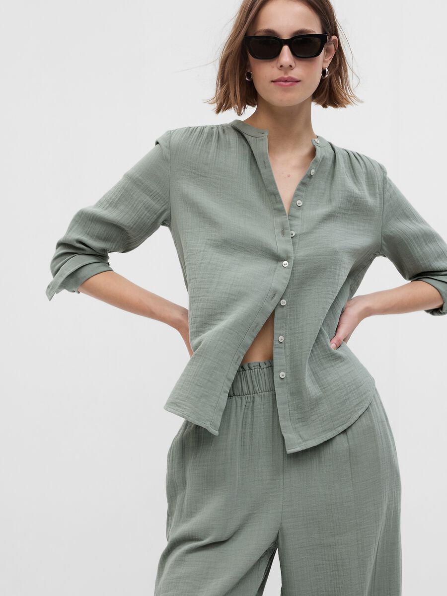 Camicia effetto crinkle collo alla coreana_0