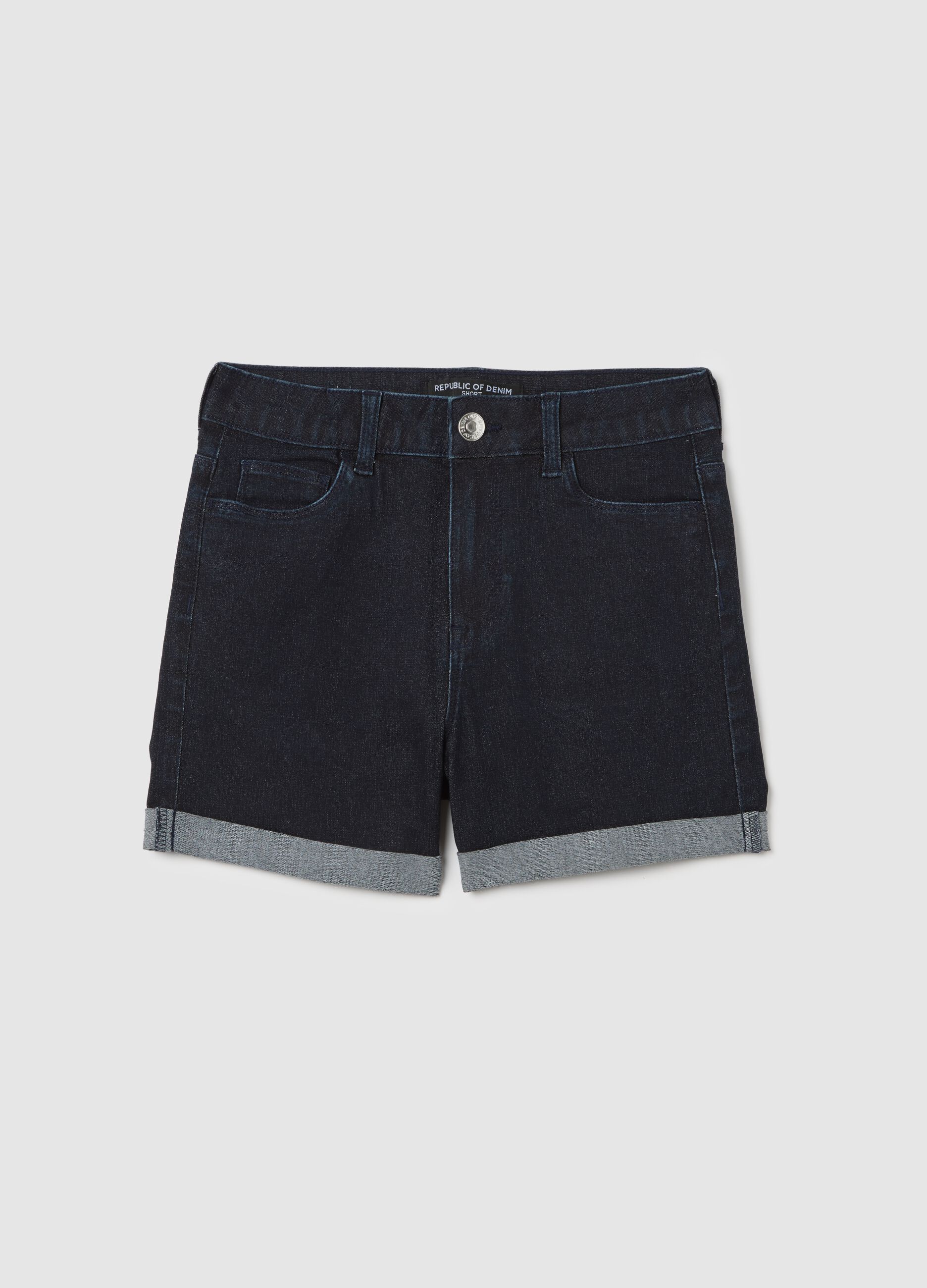 Shorts da donna in misto cotone blu regular fit