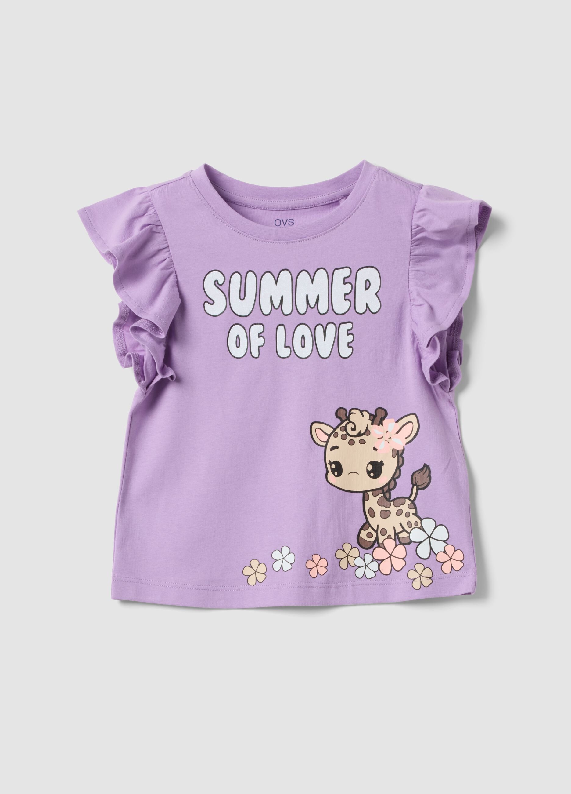 Purple organic cotton top with frills