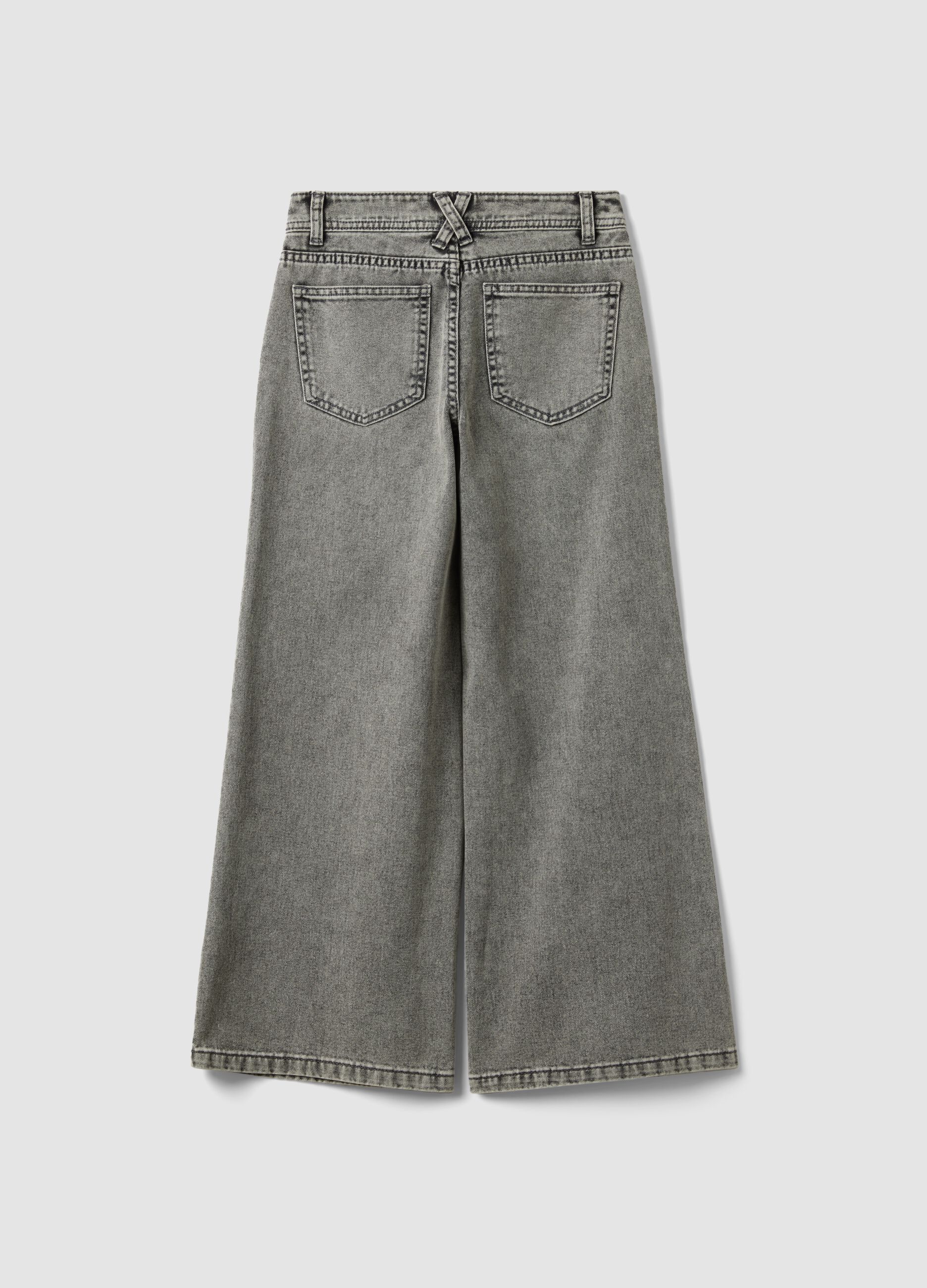 Girls&rsquo; pure cotton wide-leg grey jeans with studs