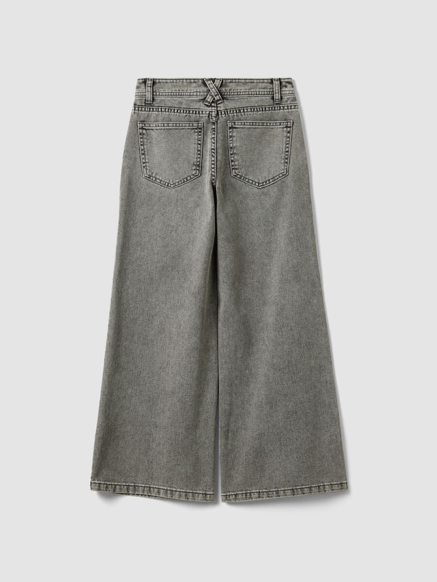 Jeans grigi wide leg in puro cotone con borchie per ragazza_4