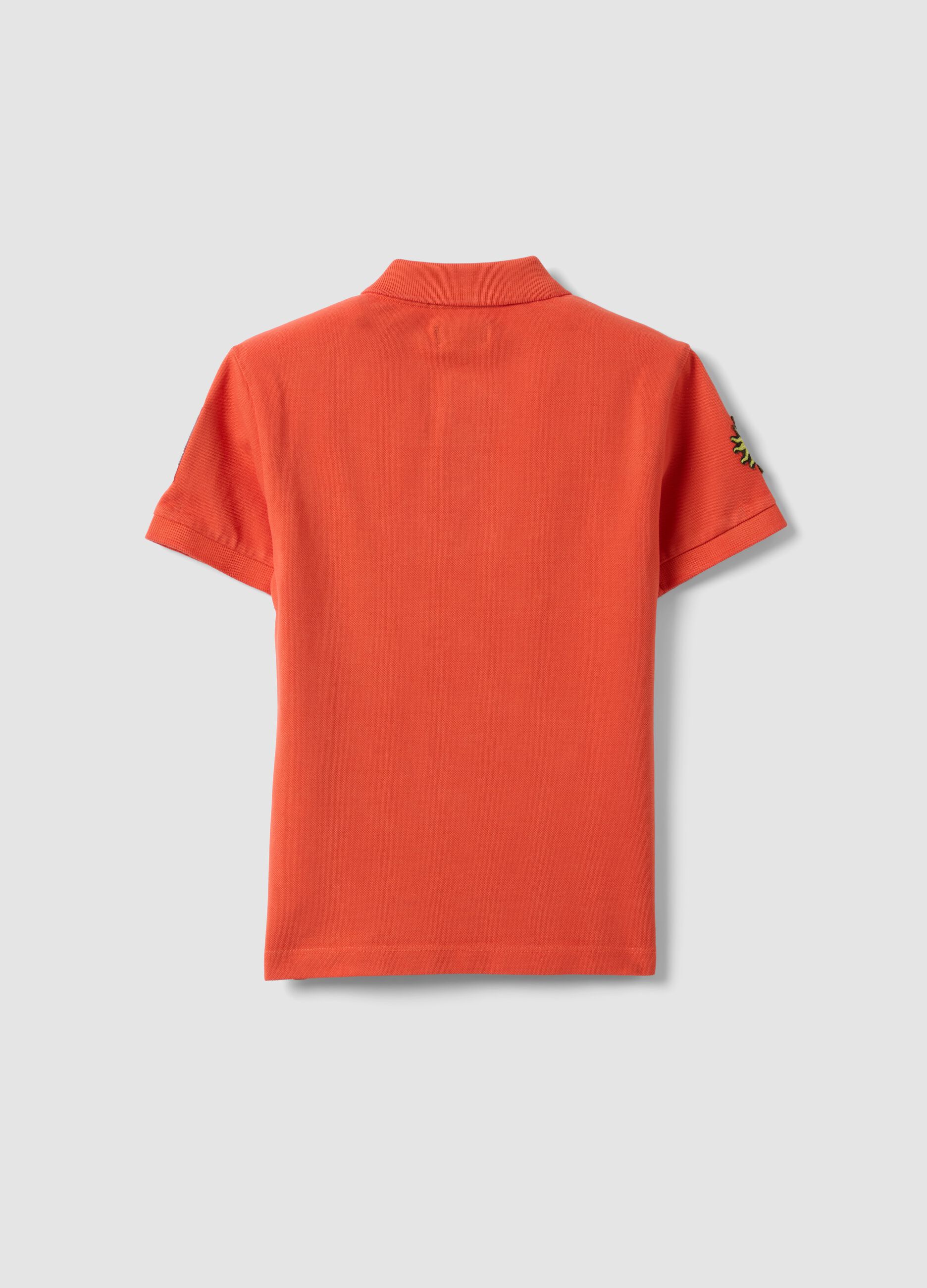 Orange pure cotton boys&rsquo; polo shirt, regular fit with patches