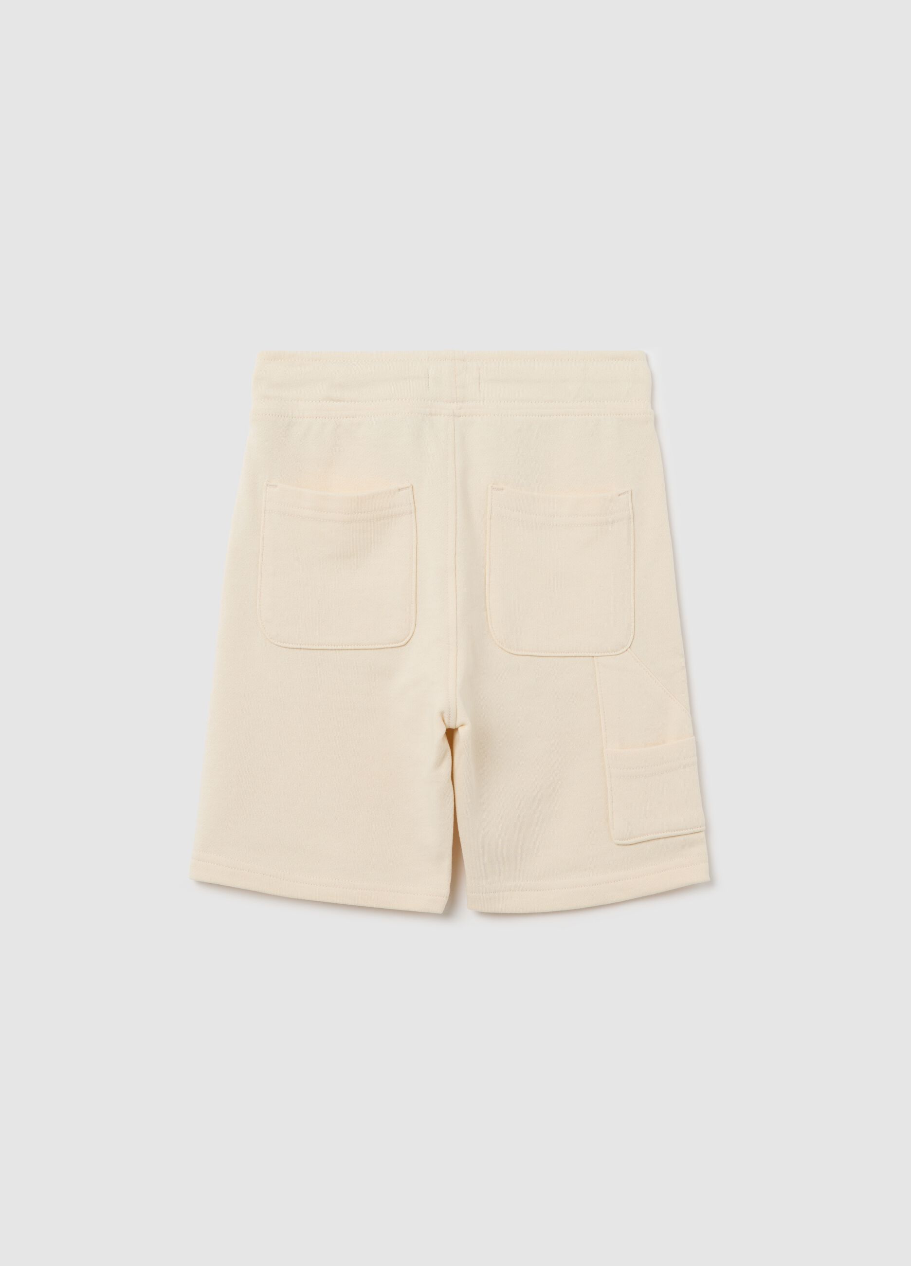 White worker Bermuda shorts in cotton with drawstring