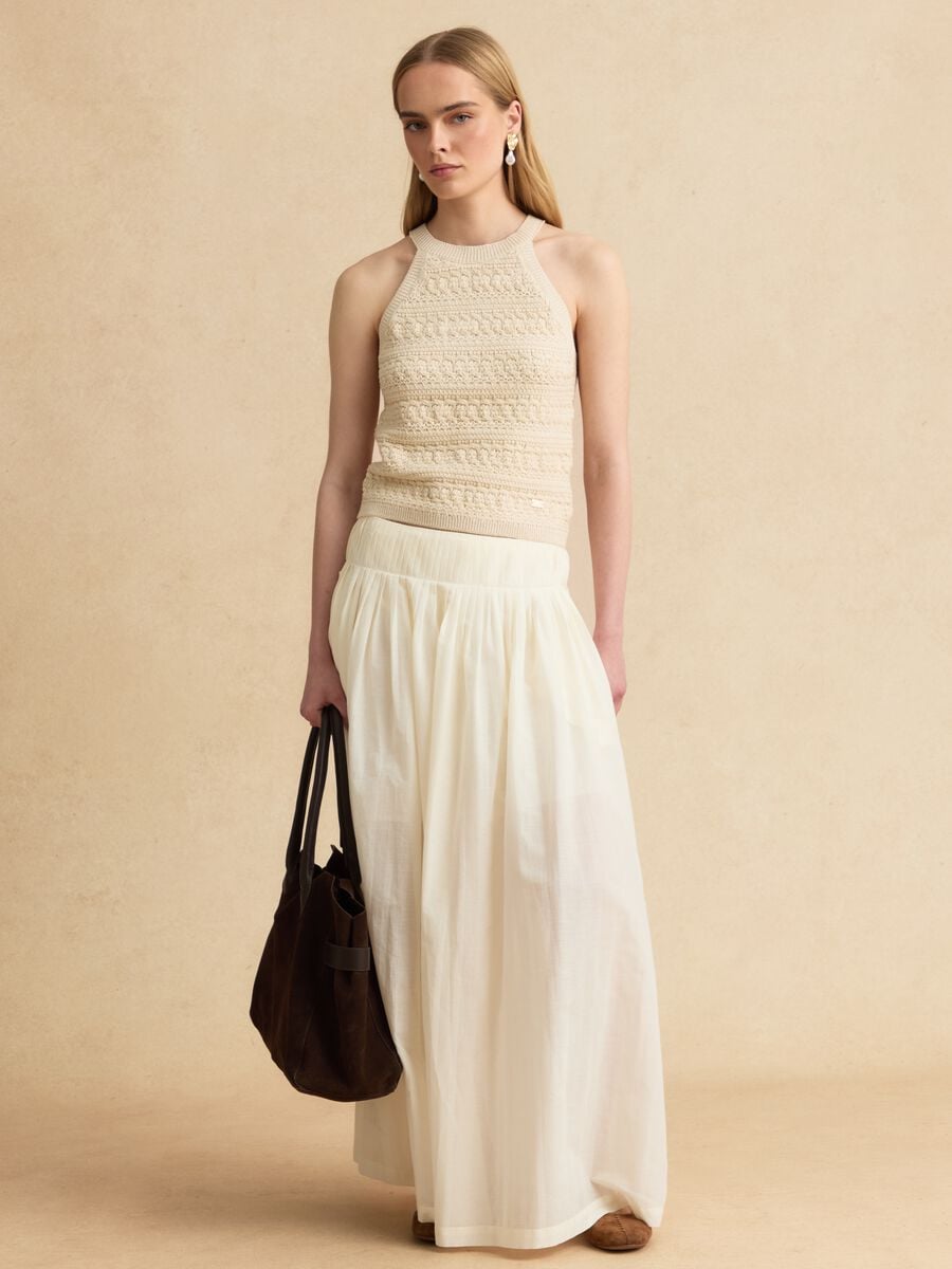 Beige cotton-blend knitted top_1