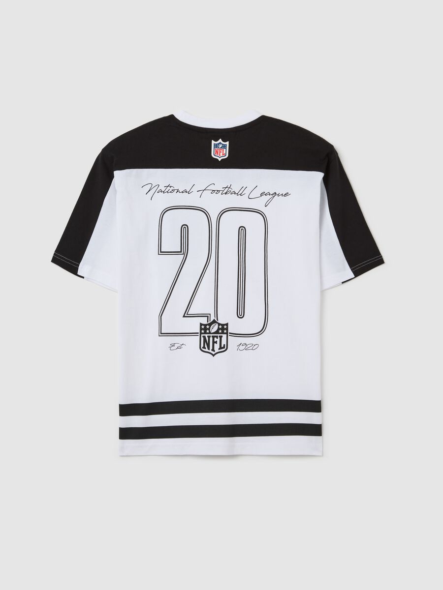 Black and white two-tone cotton T-shirt with NFL print_4