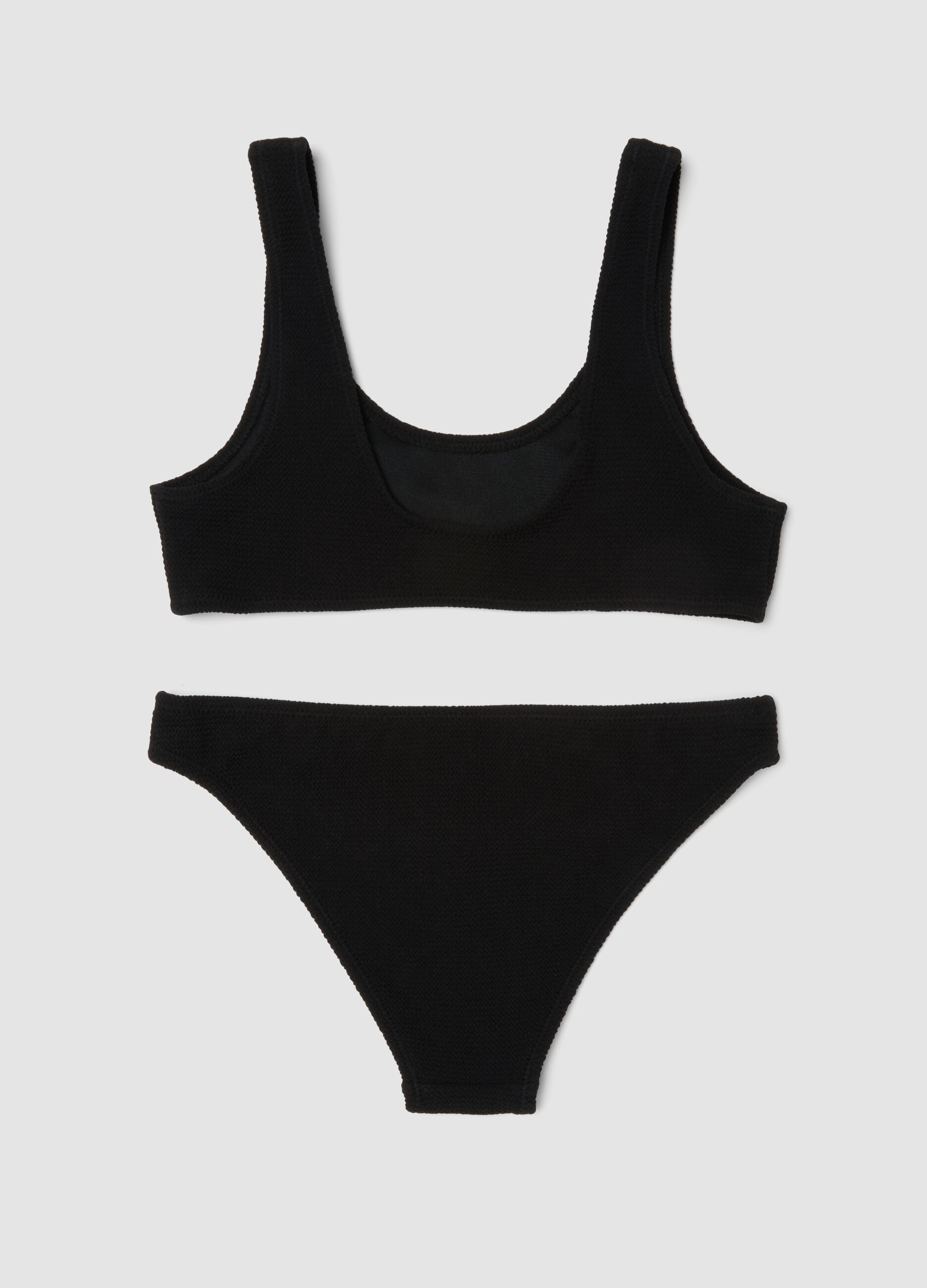 Black textured stretch-fabric bikini