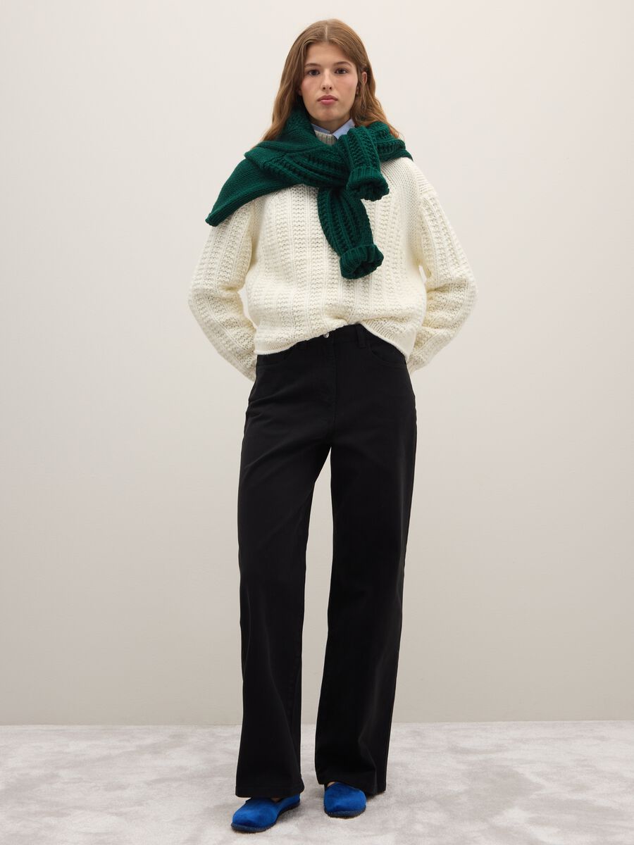 White regular fit sweater with jacquard pattern and vulcan collar_2