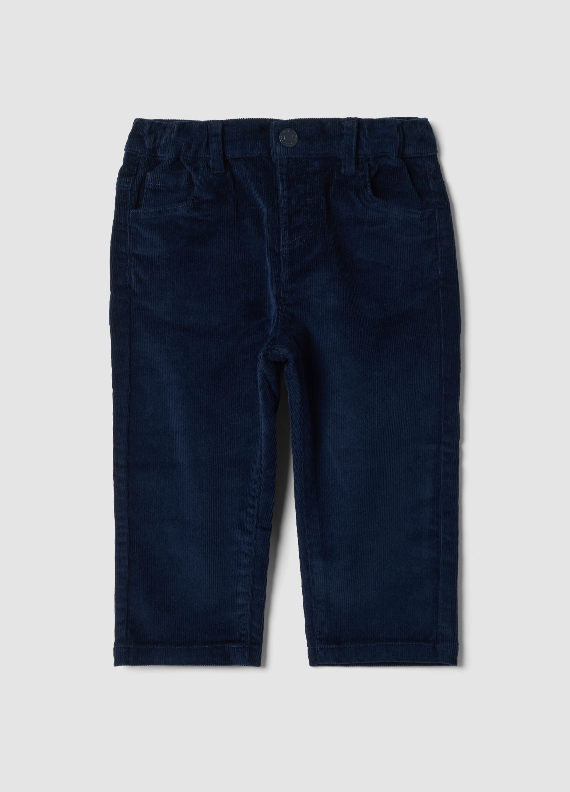 Pantaloni blu scuro in cotone elasticizzato a coste
