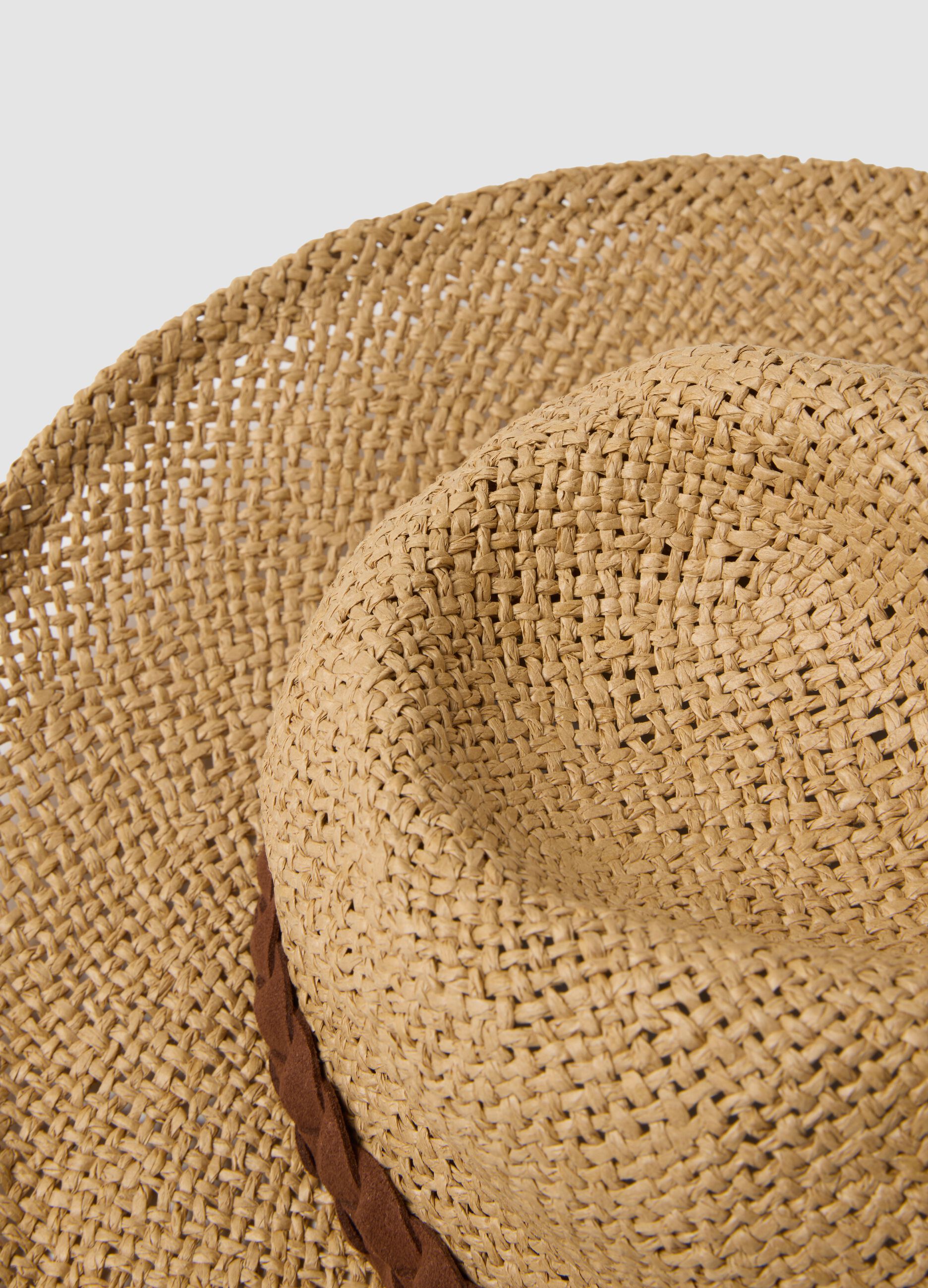 Beige Panama hat in pure paper fabric with brown band