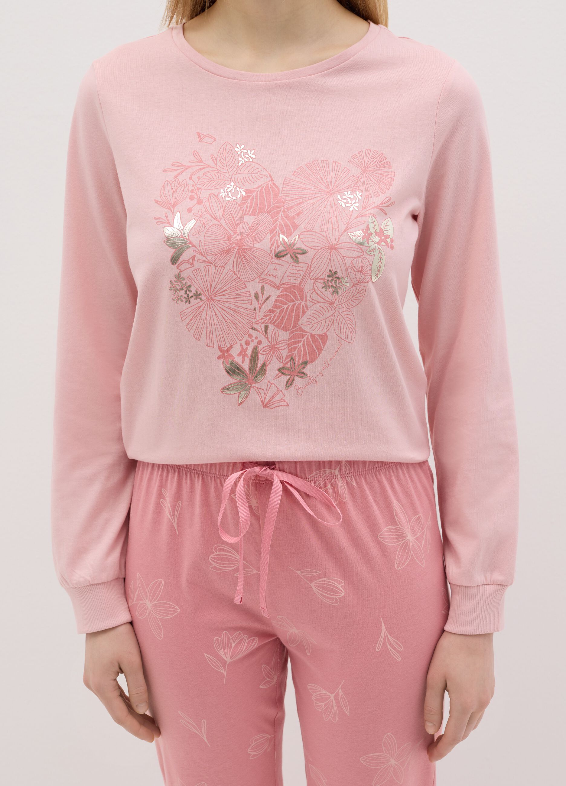Pigiama in cotone rosa con stampa floreale