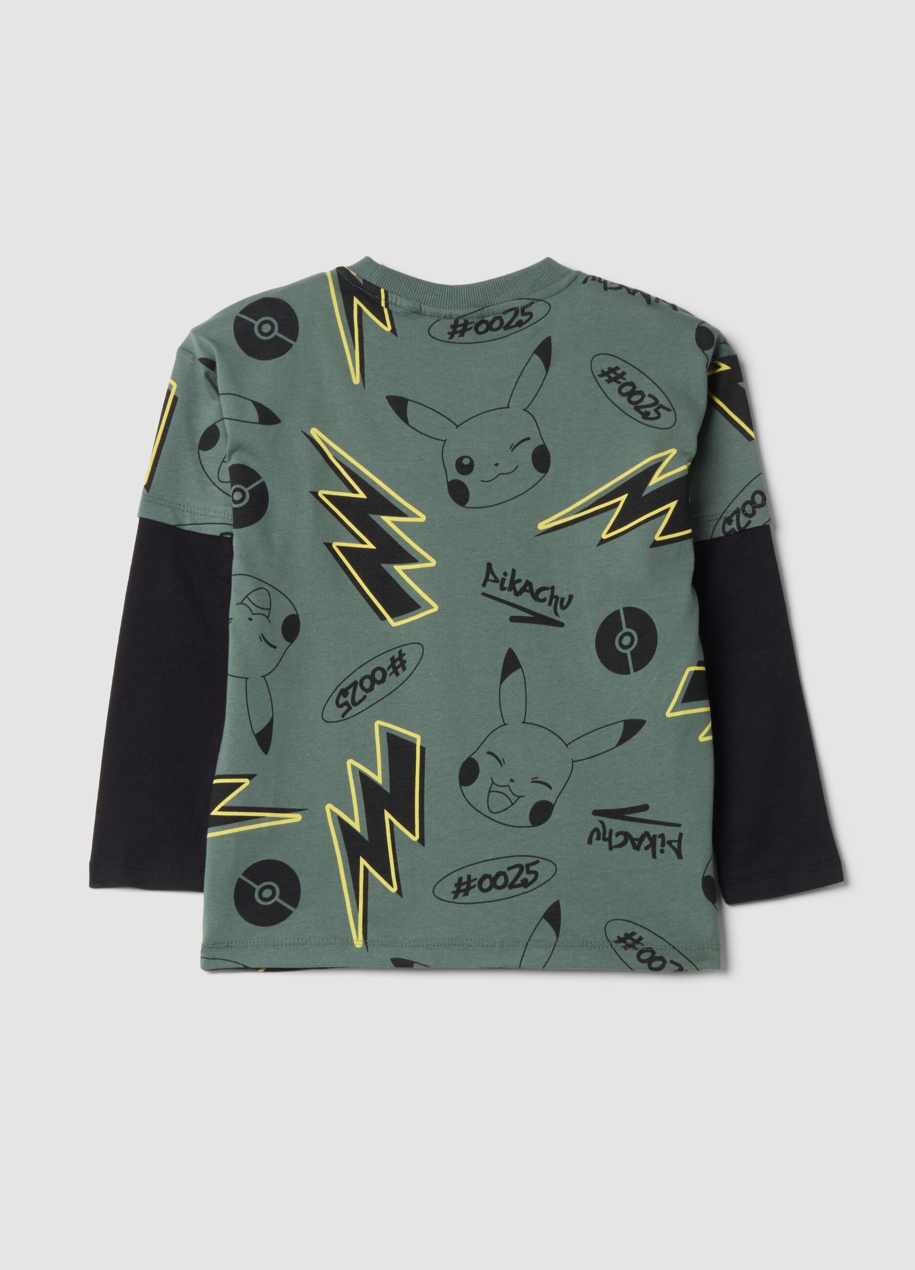 Green pure cotton Pikachu print T-shirt, relaxed fit