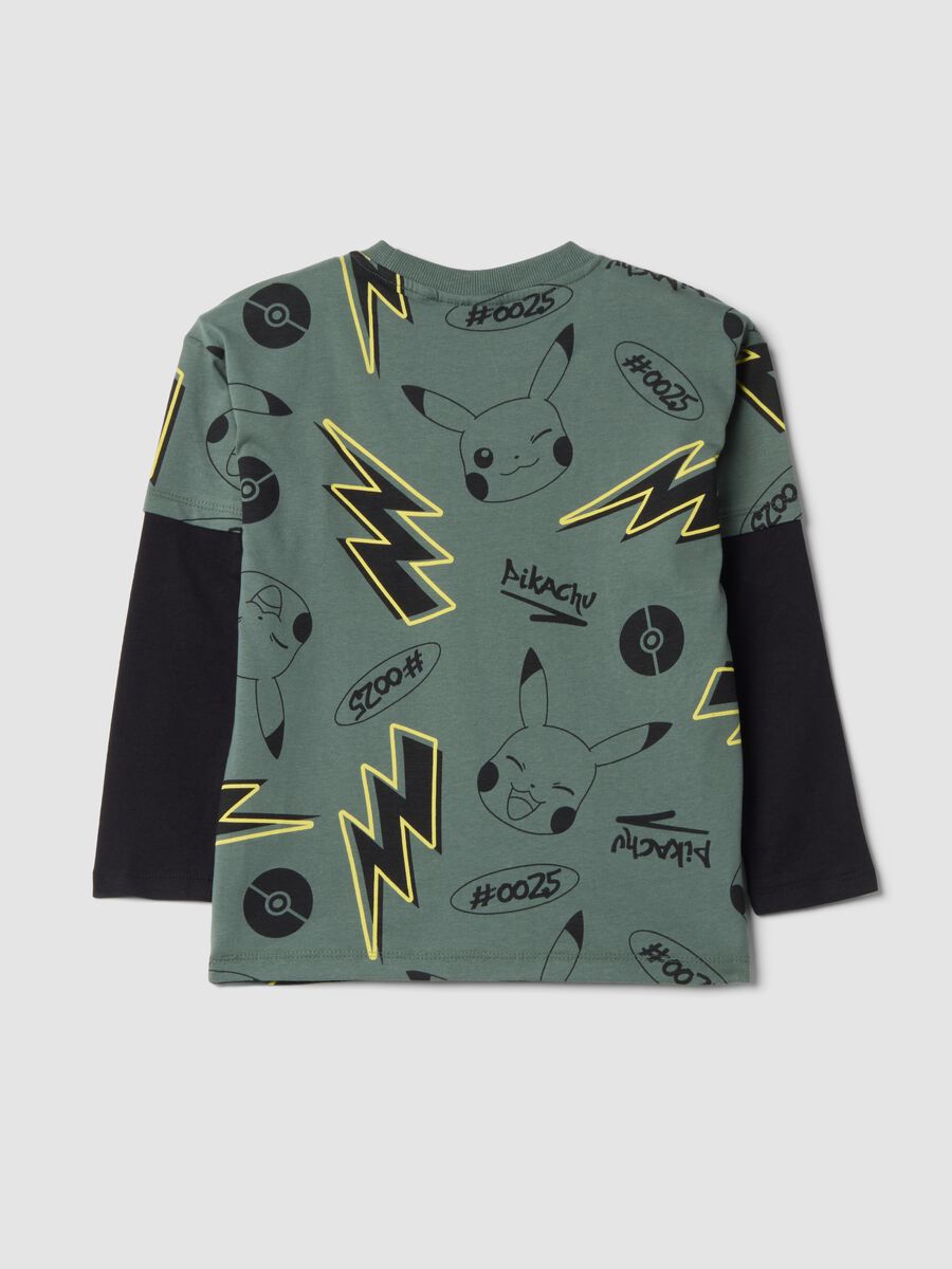T-shirt verde in puro cotone con stampa Pikachu relaxed fit_1