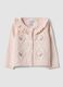 Pink pure organic cotton baby girl cardigan with ruffled collar_0