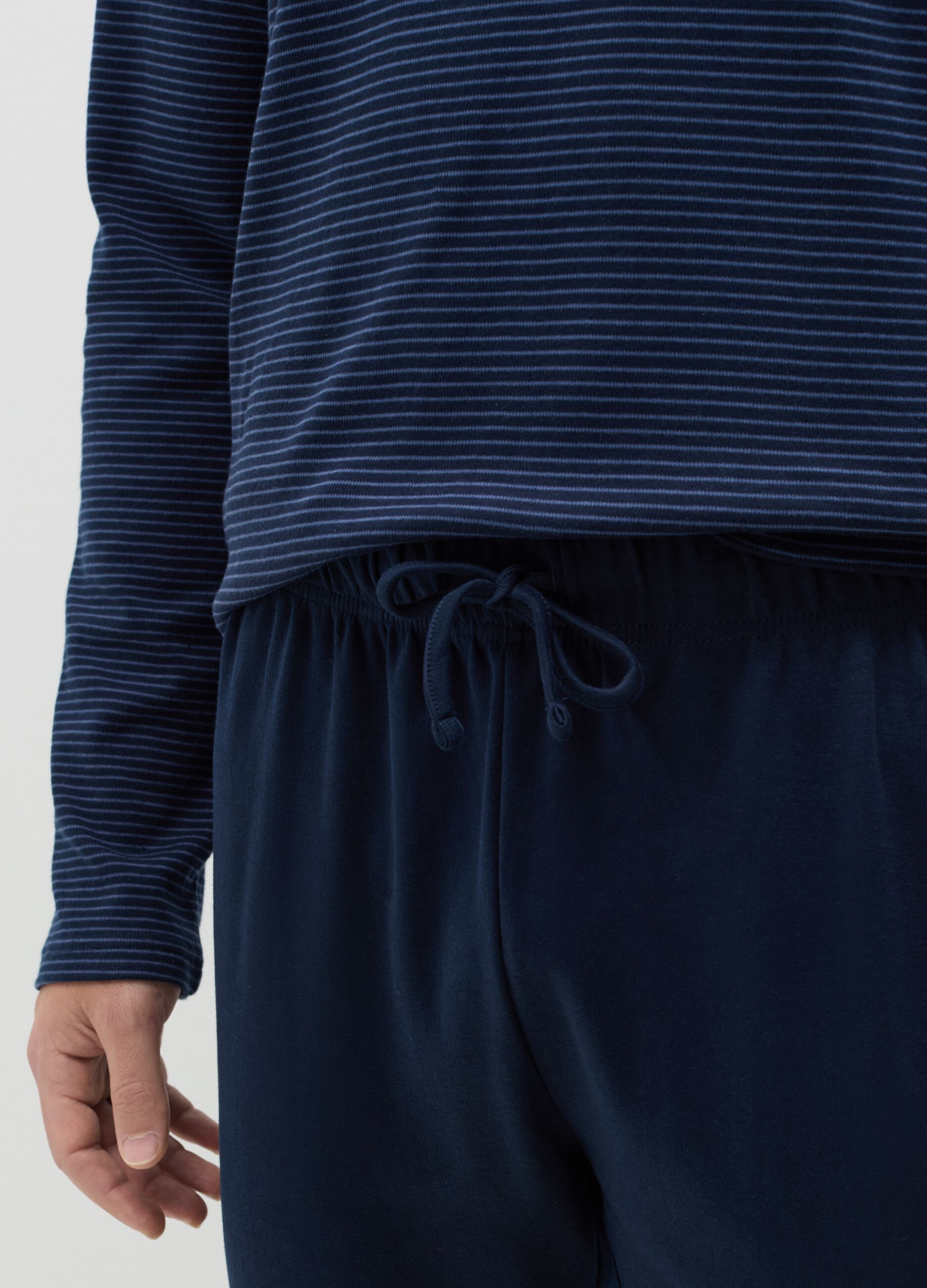 Cotton pyjamas with thin striped top