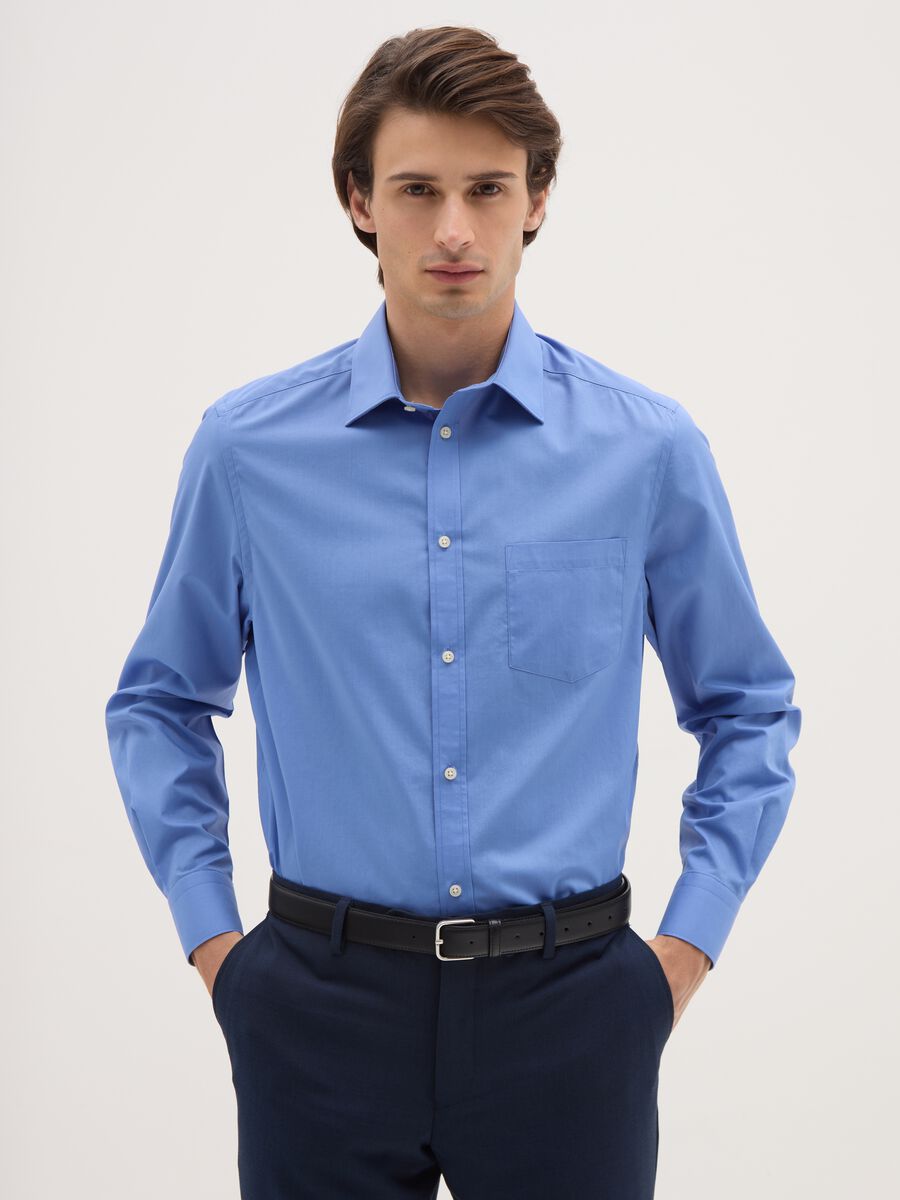 Blue long-sleeve cotton blend shirt_0