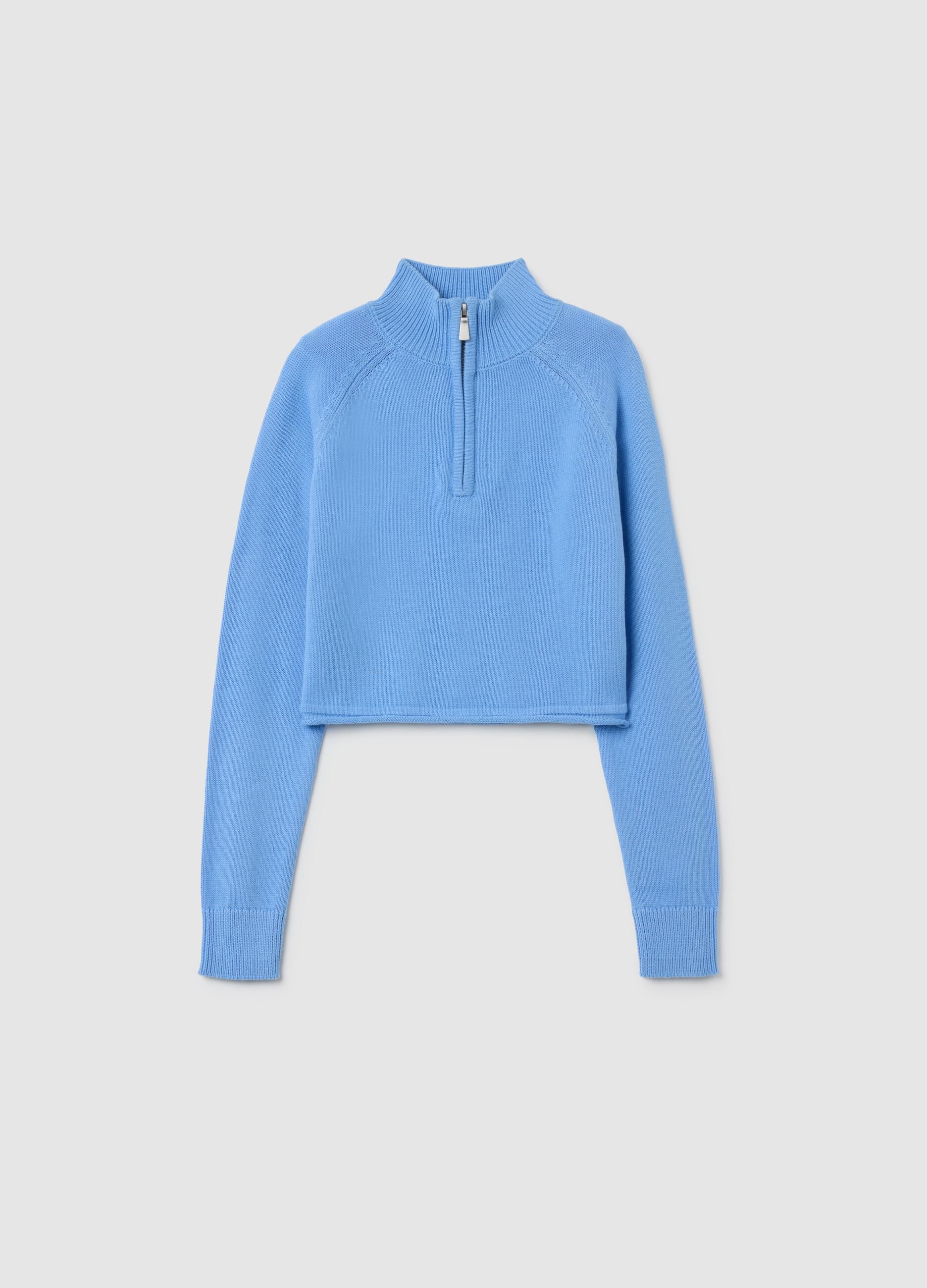 Girls' cropped sweater in pure cotton blue regular fit