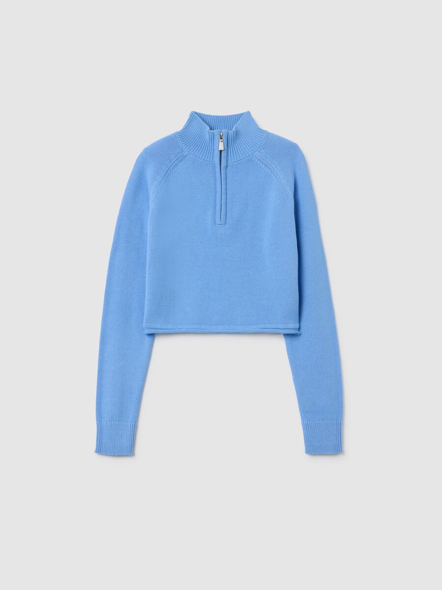 Girls' cropped sweater in pure cotton blue regular fit_3