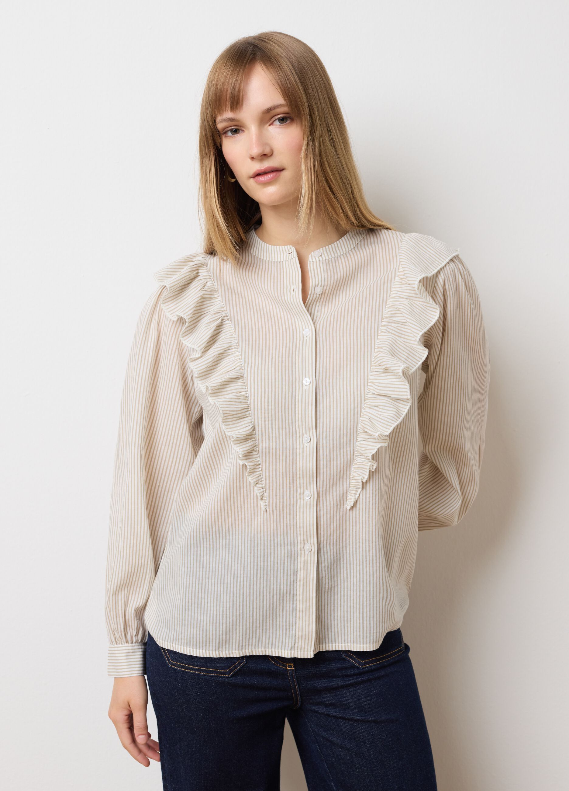 Camicia in puro cotone beige regular fit