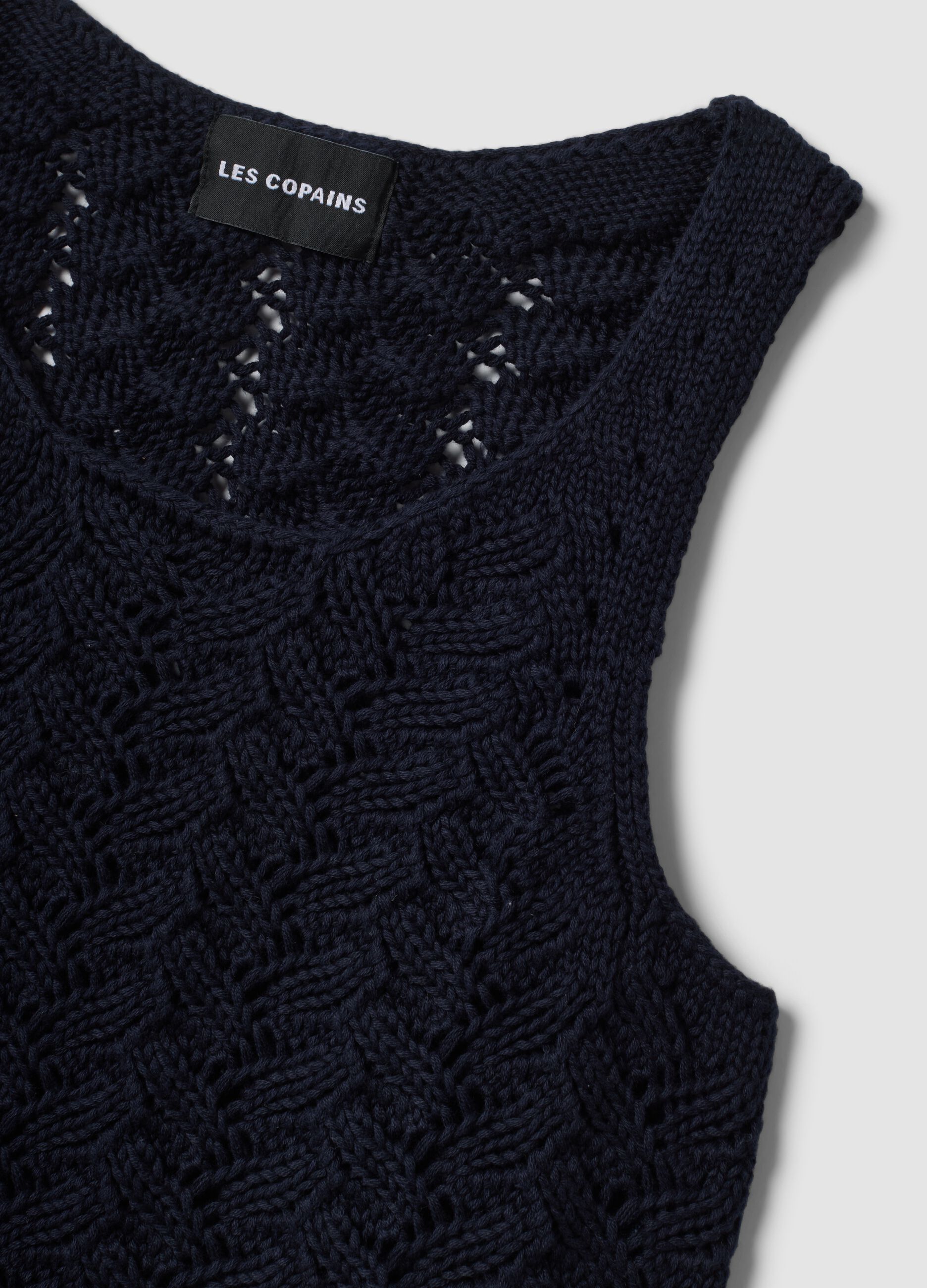 Blue pure-cotton crochet tank top