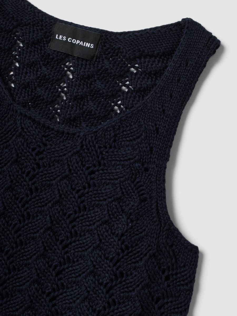 Blue pure-cotton crochet tank top_5