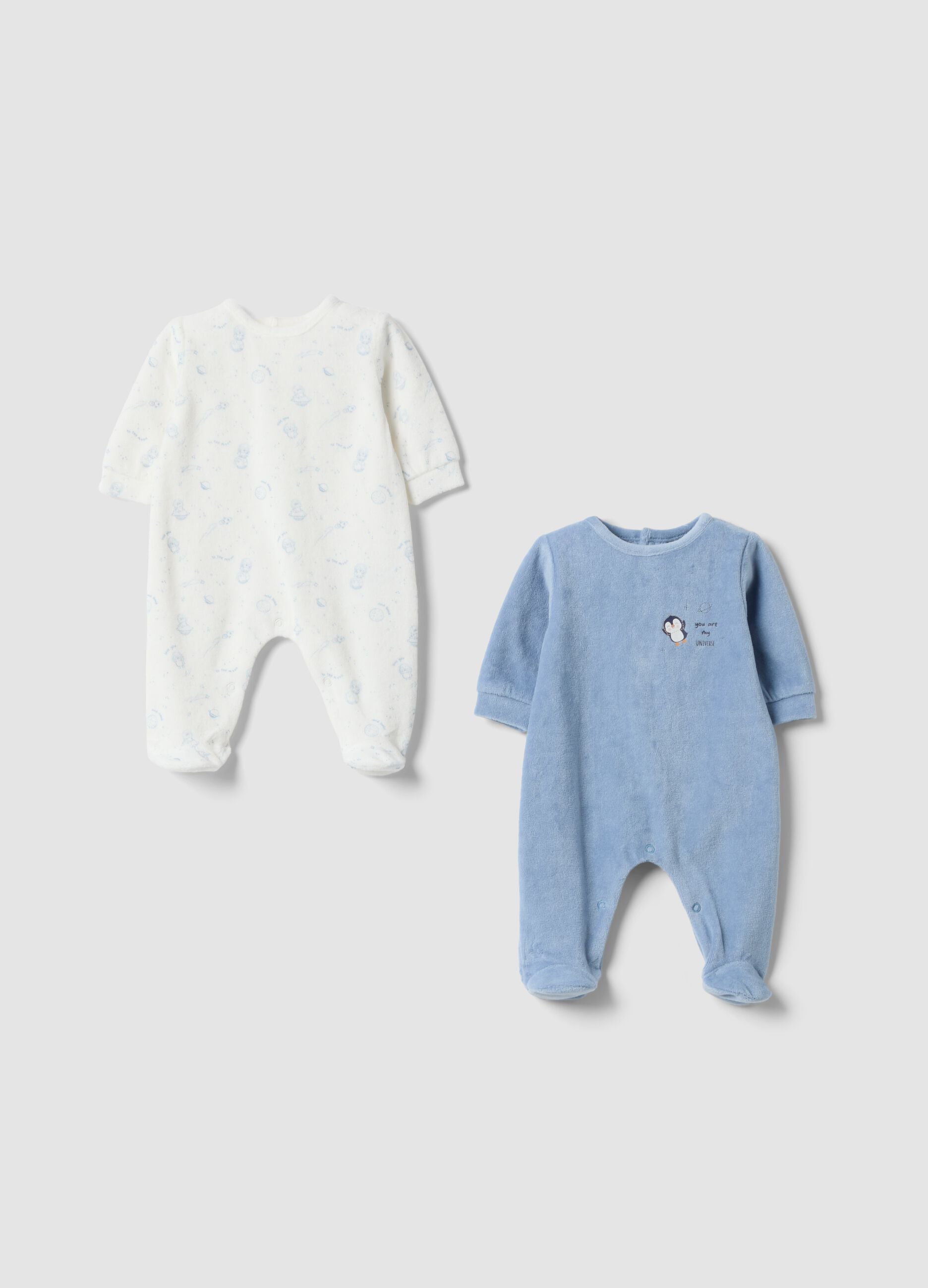 2-pack of blue and white cotton-blend sleepsuits for baby