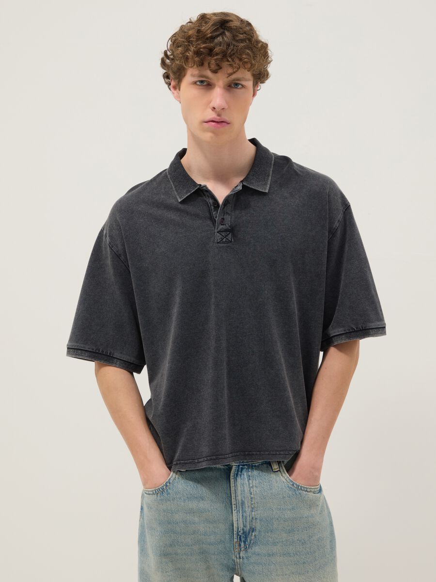 Polo a maniche corte in puro cotone nero regular fit_1