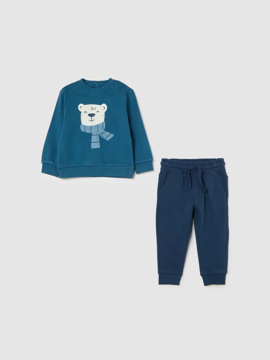 Blue cotton toddler set regular fit with bear motif_0