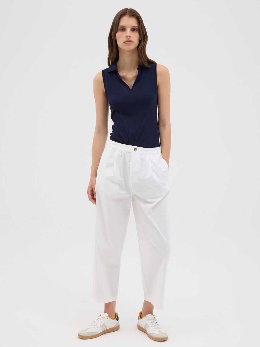 Women's Sleeveless Blue Cotton Top in Slim Fit_2