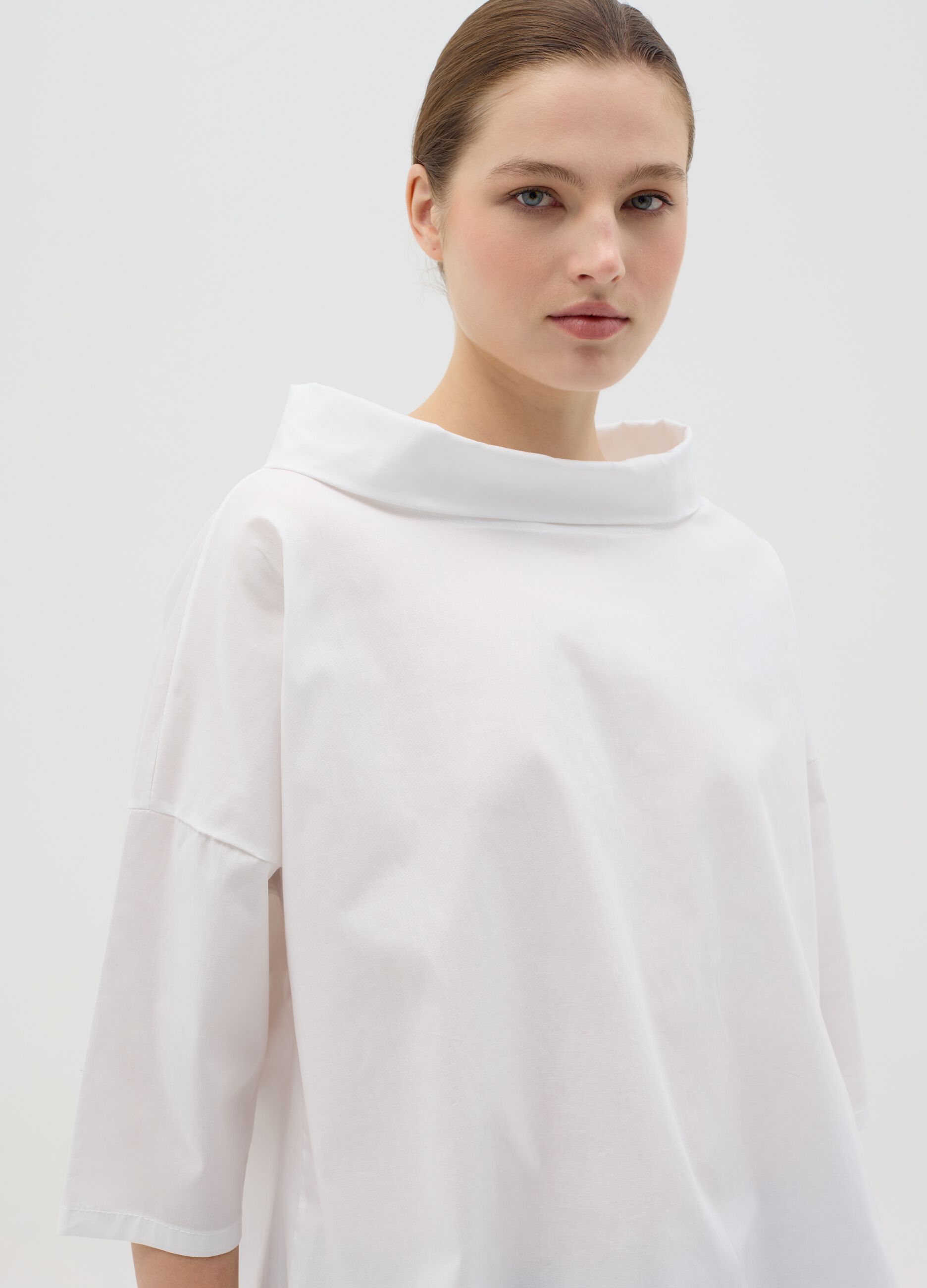 White Hybrid Shirt in Stretch Cotton