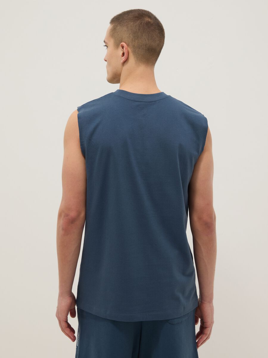 Canotta in puro cotone blu regular fit con stampa_2